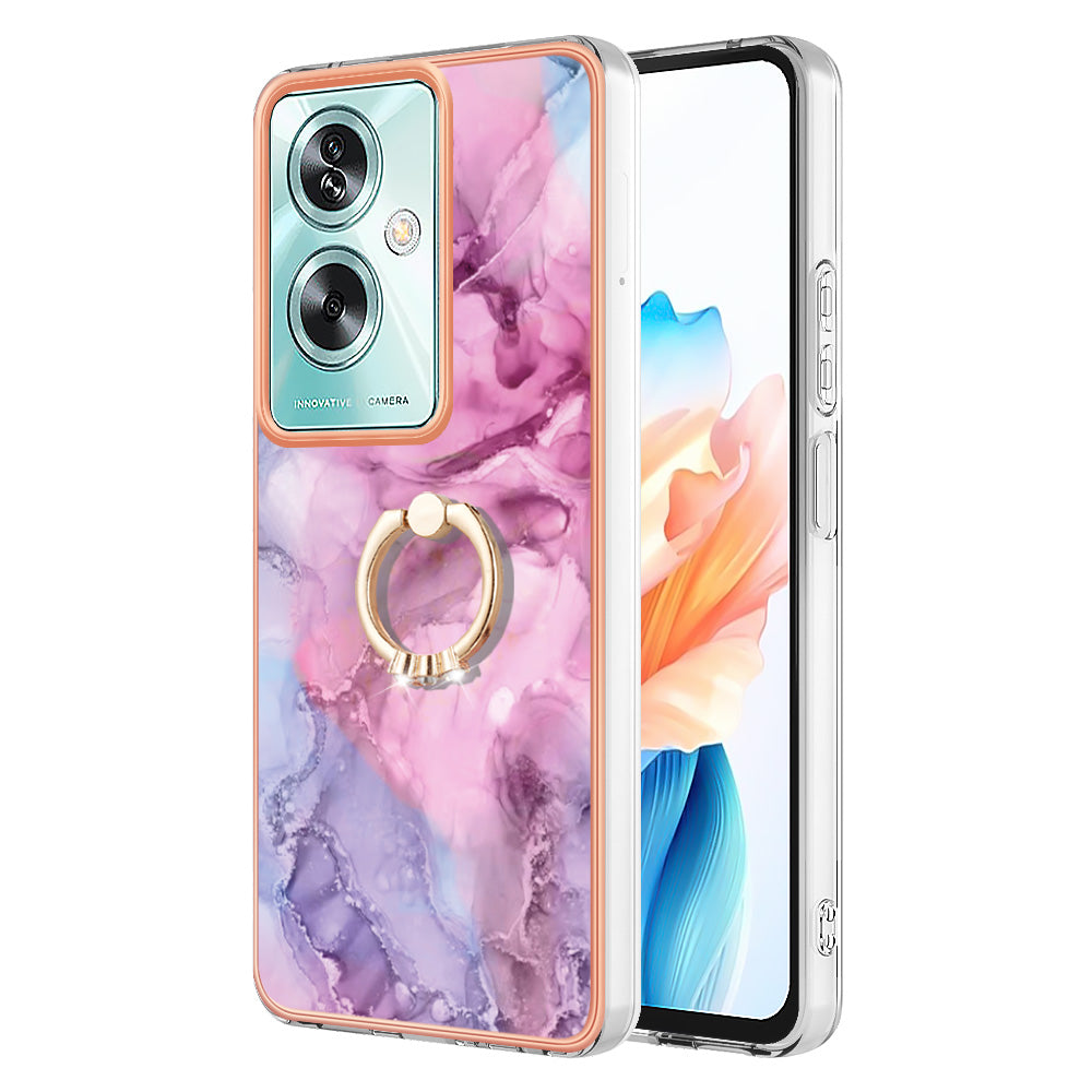 YB IMD Series-17 Style-E For Oppo A79 5G /  A2 5 Back Case Electroplated Ring Kickstand Phone Shell - Rose