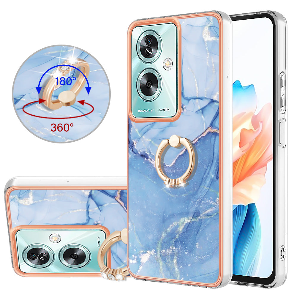 YB IMD Series-17 Style-E For Oppo A79 5G /  A2 5 Back Case Electroplated Ring Kickstand Phone Shell - Blue