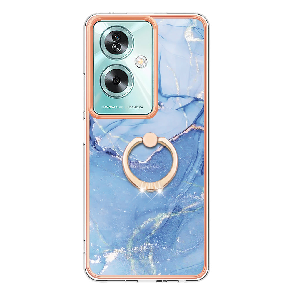 YB IMD Series-17 Style-E For Oppo A79 5G /  A2 5 Back Case Electroplated Ring Kickstand Phone Shell - Blue