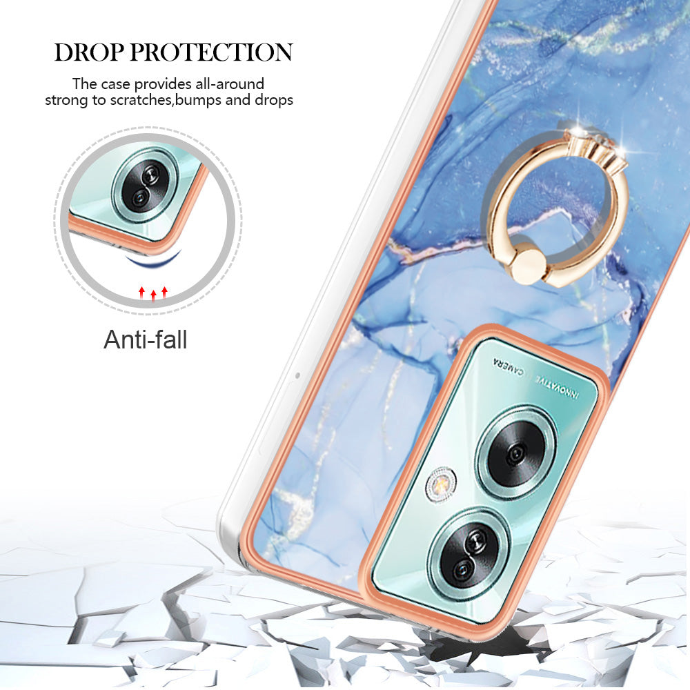 YB IMD Series-17 Style-E For Oppo A79 5G /  A2 5 Back Case Electroplated Ring Kickstand Phone Shell - Blue