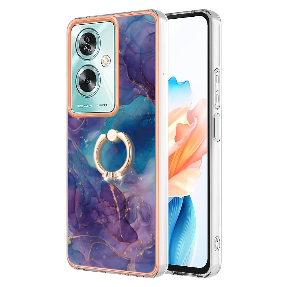 YB IMD Series-17 Style-E For Oppo A79 5G /  A2 5 Back Case Electroplated Ring Kickstand Phone Shell - Purple