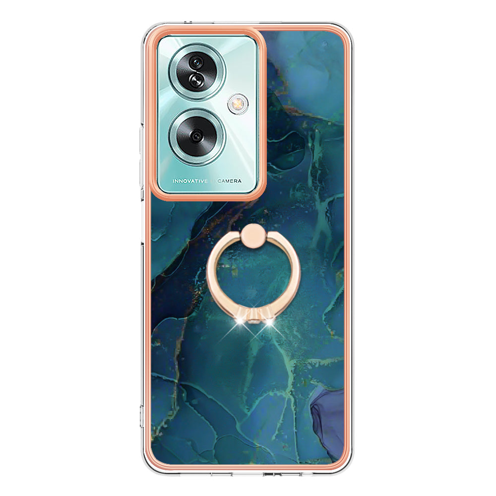 YB IMD Series-17 Style-E For Oppo A79 5G /  A2 5 Back Case Electroplated Ring Kickstand Phone Shell - Green