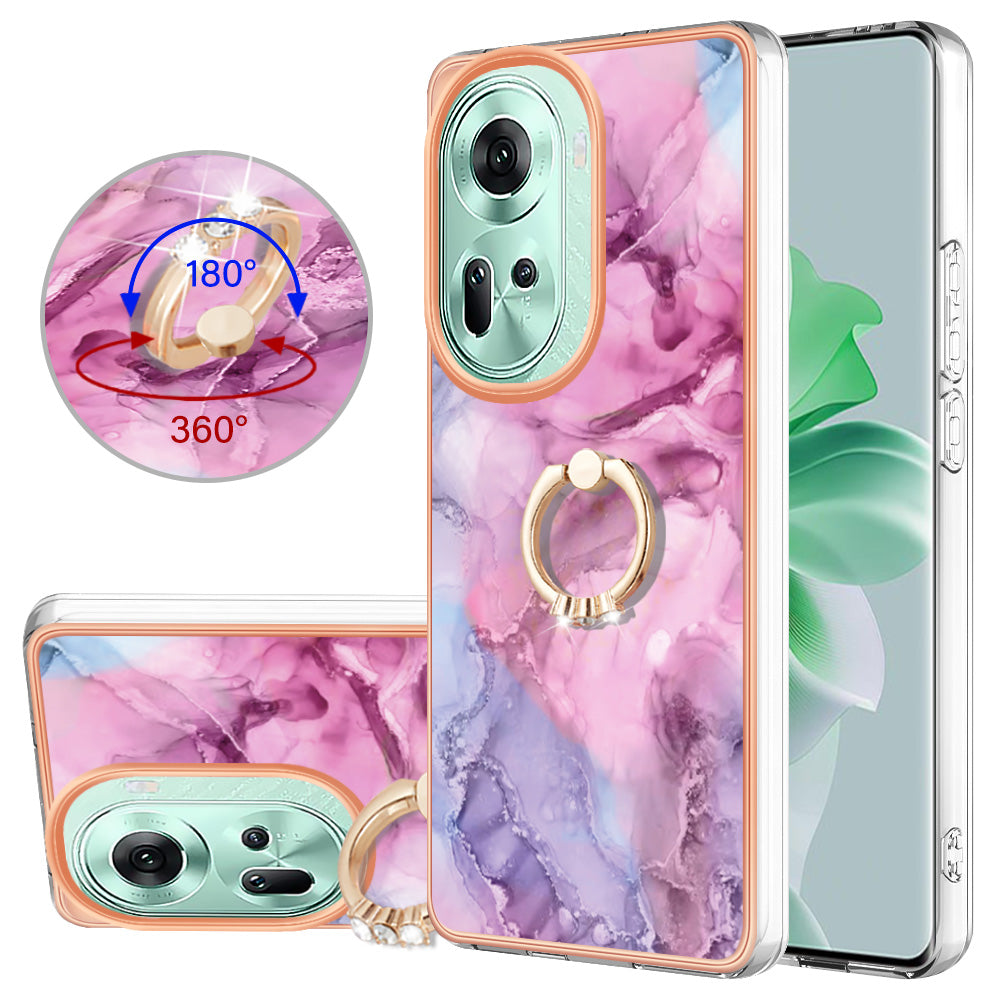 YB IMD Series-17 Style-E For Oppo Reno11 5G (Global) Kickstand Case 2.0mm TPU Phone Shell - Rose