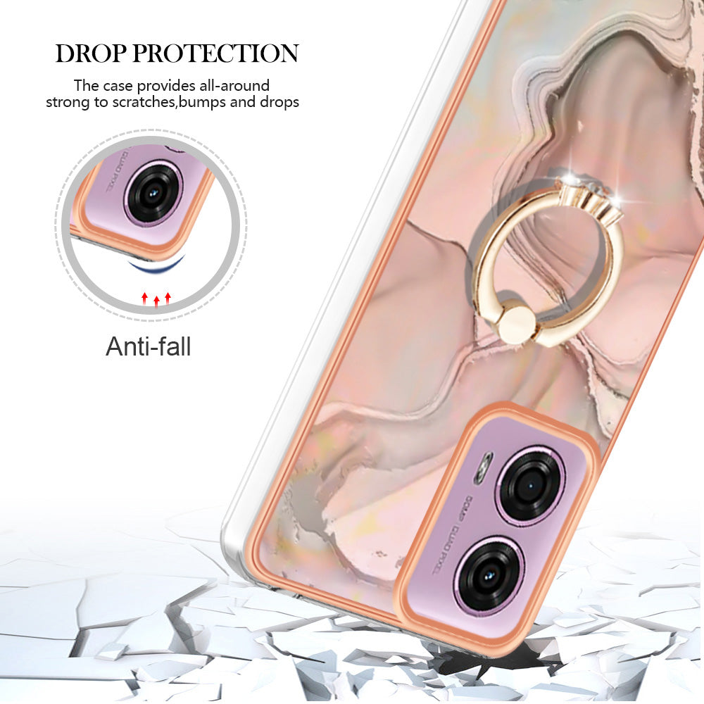 YB IMD Series-17 Style-E For Motorola Moto G04 4G / G24 4G TPU Phone Cover Ring Kickstand Electroplated Case - Pink