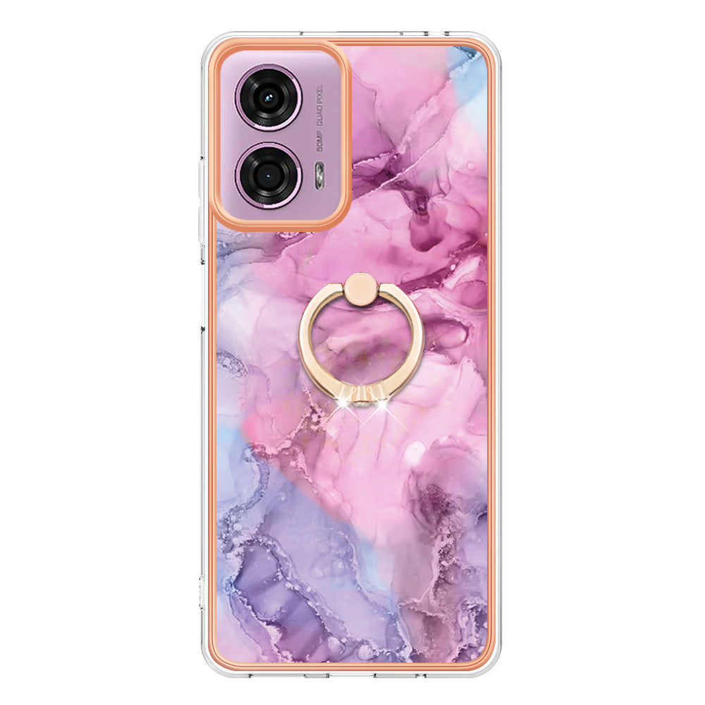 YB IMD Series-17 Style-E For Motorola Moto G04 4G / G24 4G TPU Phone Cover Ring Kickstand Electroplated Case - Rose