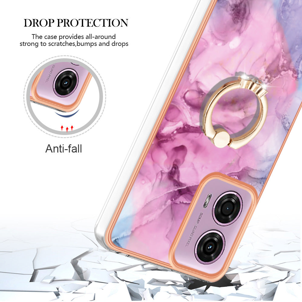 YB IMD Series-17 Style-E For Motorola Moto G04 4G / G24 4G TPU Phone Cover Ring Kickstand Electroplated Case - Rose