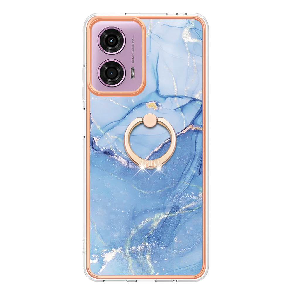 YB IMD Series-17 Style-E For Motorola Moto G04 4G / G24 4G TPU Phone Cover Ring Kickstand Electroplated Case - Blue