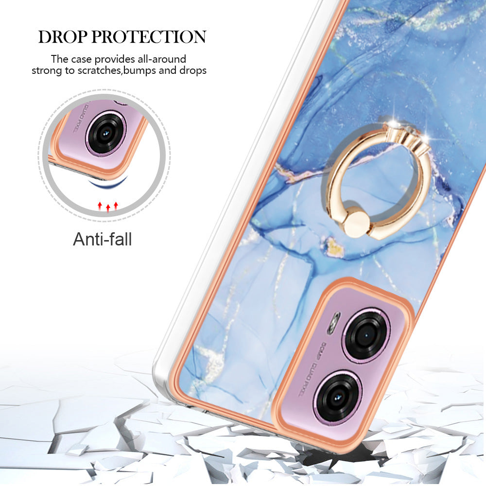 YB IMD Series-17 Style-E For Motorola Moto G04 4G / G24 4G TPU Phone Cover Ring Kickstand Electroplated Case - Blue