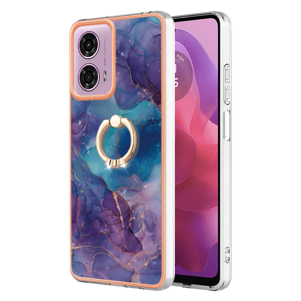 YB IMD Series-17 Style-E For Motorola Moto G04 4G / G24 4G TPU Phone Cover Ring Kickstand Electroplated Case - Purple