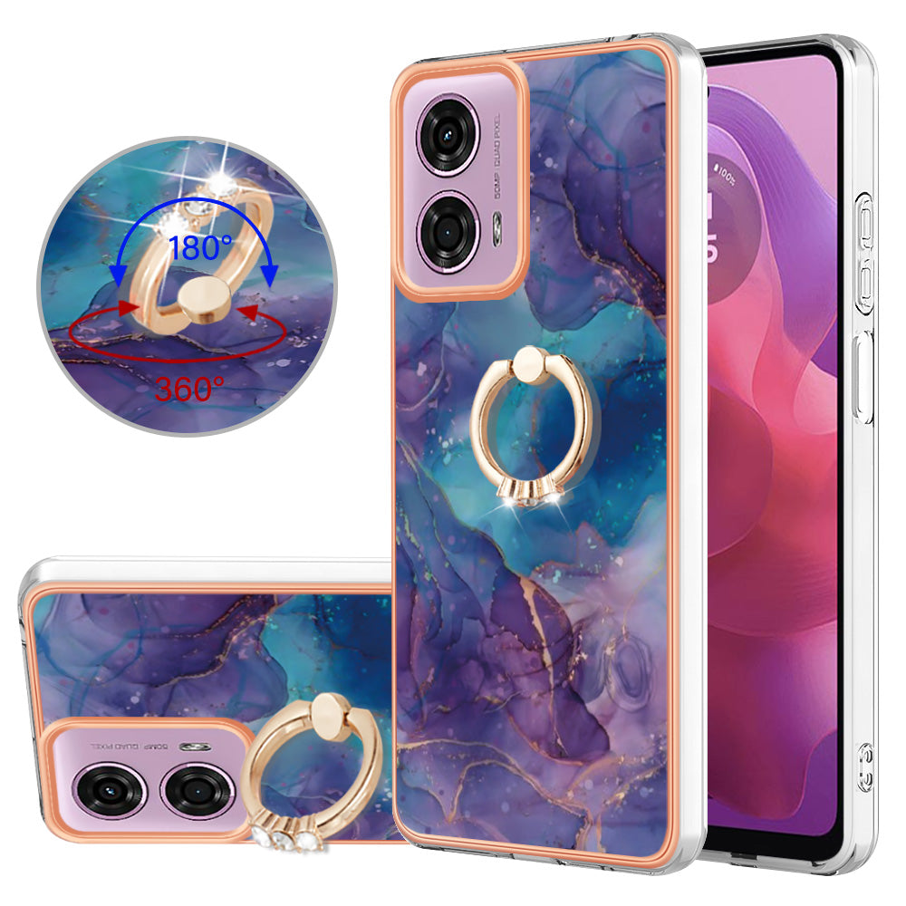 YB IMD Series-17 Style-E For Motorola Moto G04 4G / G24 4G TPU Phone Cover Ring Kickstand Electroplated Case - Purple