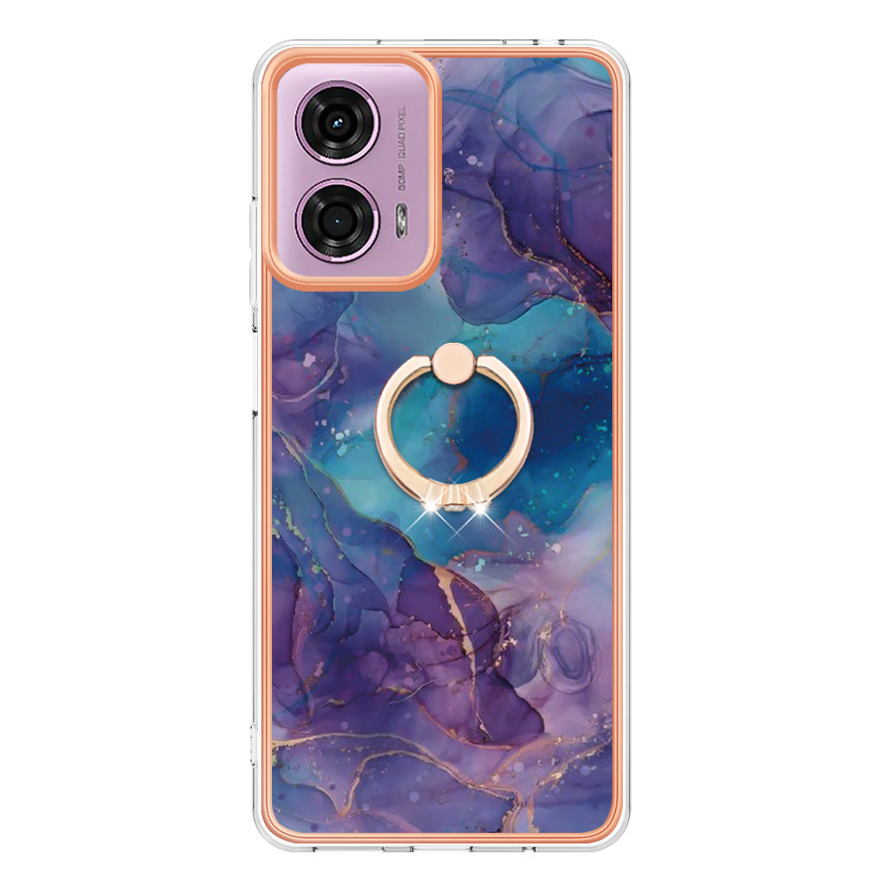 YB IMD Series-17 Style-E For Motorola Moto G04 4G / G24 4G TPU Phone Cover Ring Kickstand Electroplated Case - Purple