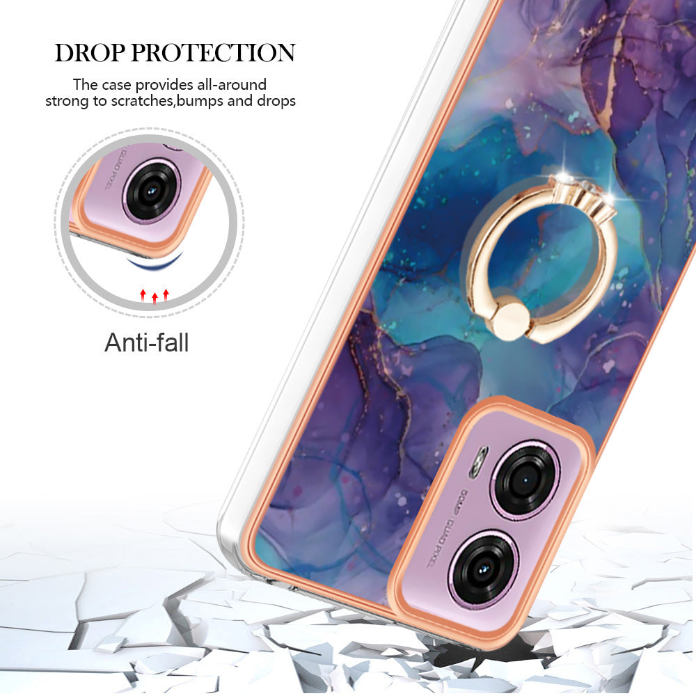 YB IMD Series-17 Style-E For Motorola Moto G04 4G / G24 4G TPU Phone Cover Ring Kickstand Electroplated Case - Purple