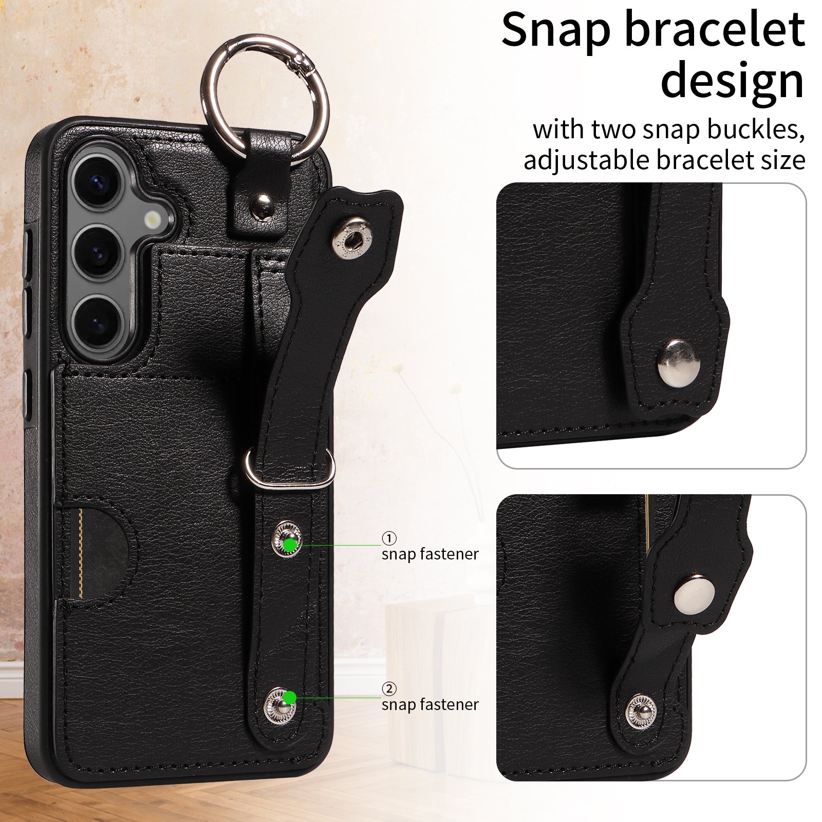 008 For Samsung Galaxy S24 Case Leather Coated TPU Shockproof Phone Cover with Kickstand - Black