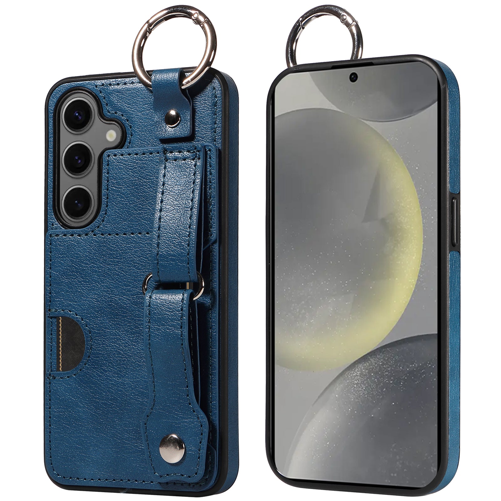 008 For Samsung Galaxy S24 Case Leather Coated TPU Shockproof Phone Cover with Kickstand - Blue