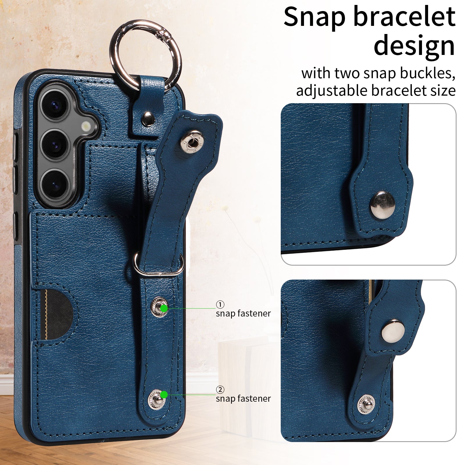 008 For Samsung Galaxy S24 Case Leather Coated TPU Shockproof Phone Cover with Kickstand - Blue