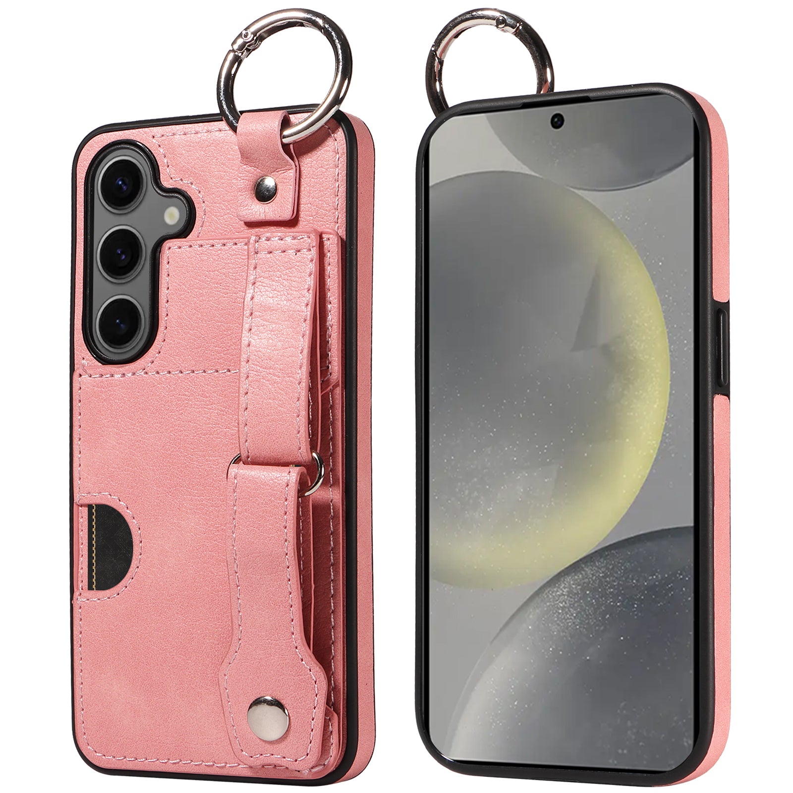 008 For Samsung Galaxy S24 Case Leather Coated TPU Shockproof Phone Cover with Kickstand - Pink