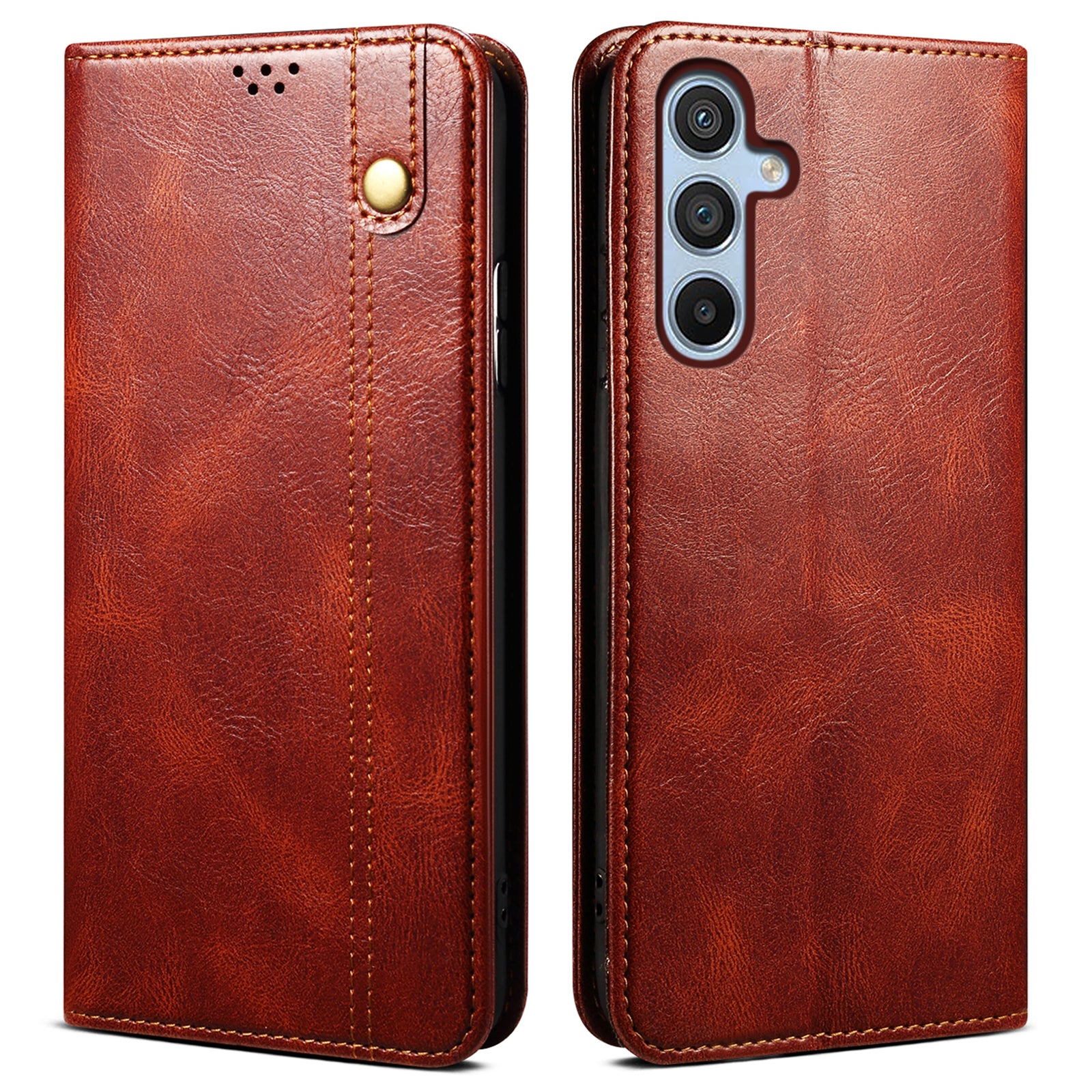 For Samsung Galaxy M15 5G / F15 5G Case Crazy Horse Texture Leather Flip Wallet Phone Cover - Brown