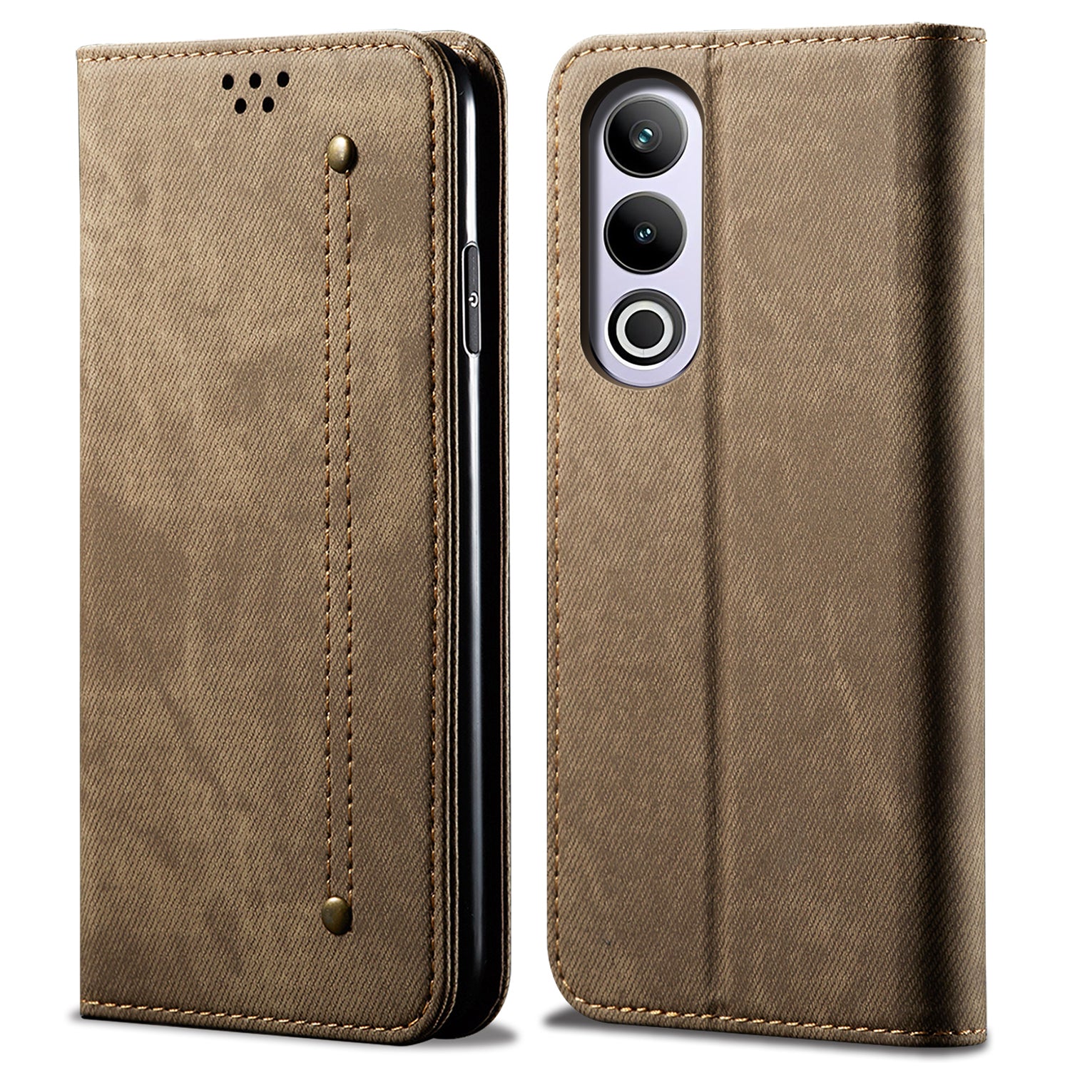 For OnePlus Nord CE4 5G / Ace 3V 5G Case Bump Proof Leather+TPU Stand View Phone Cover - Khaki