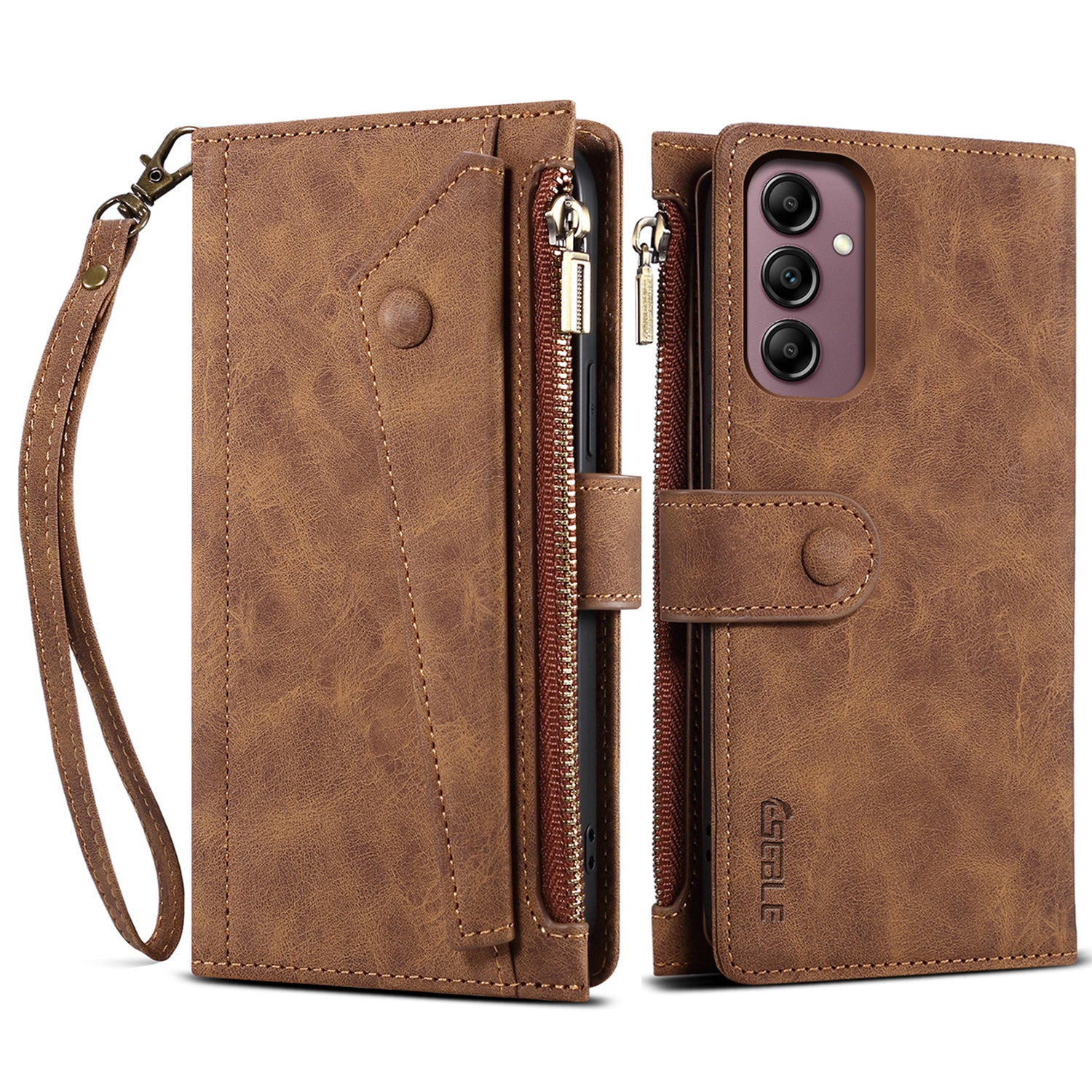 ESEBLE Star Series For Samsung Galaxy M15 5G / F15 5G Phone Case PU Leather+TPU Cover with Wallet Stand - Brown