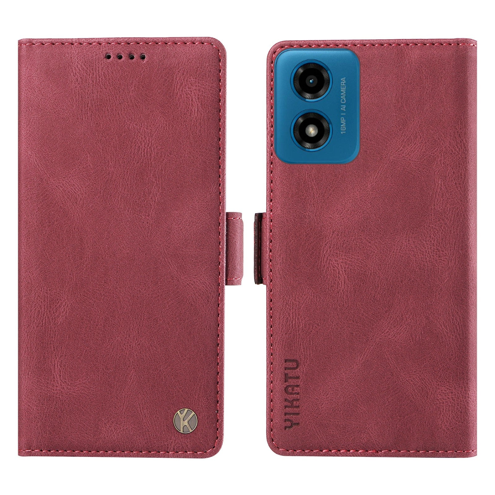 YIKATU YK-005 For Motorola Moto G04 4G / G24 4G Case Soft Skin-touch Leather Stand Phone Cover - Wine Red