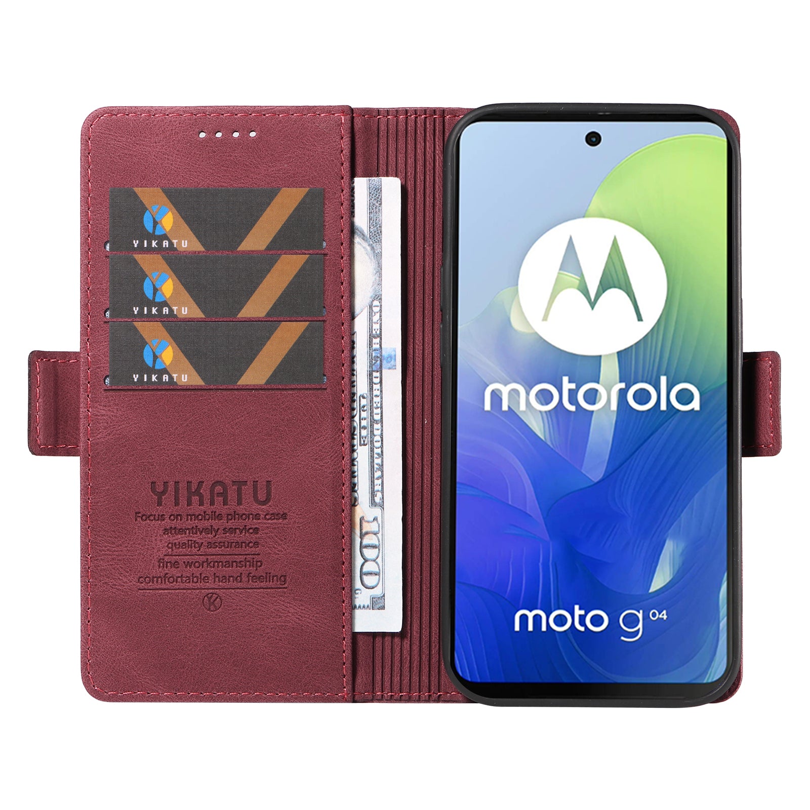 YIKATU YK-005 For Motorola Moto G04 4G / G24 4G Case Soft Skin-touch Leather Stand Phone Cover - Wine Red