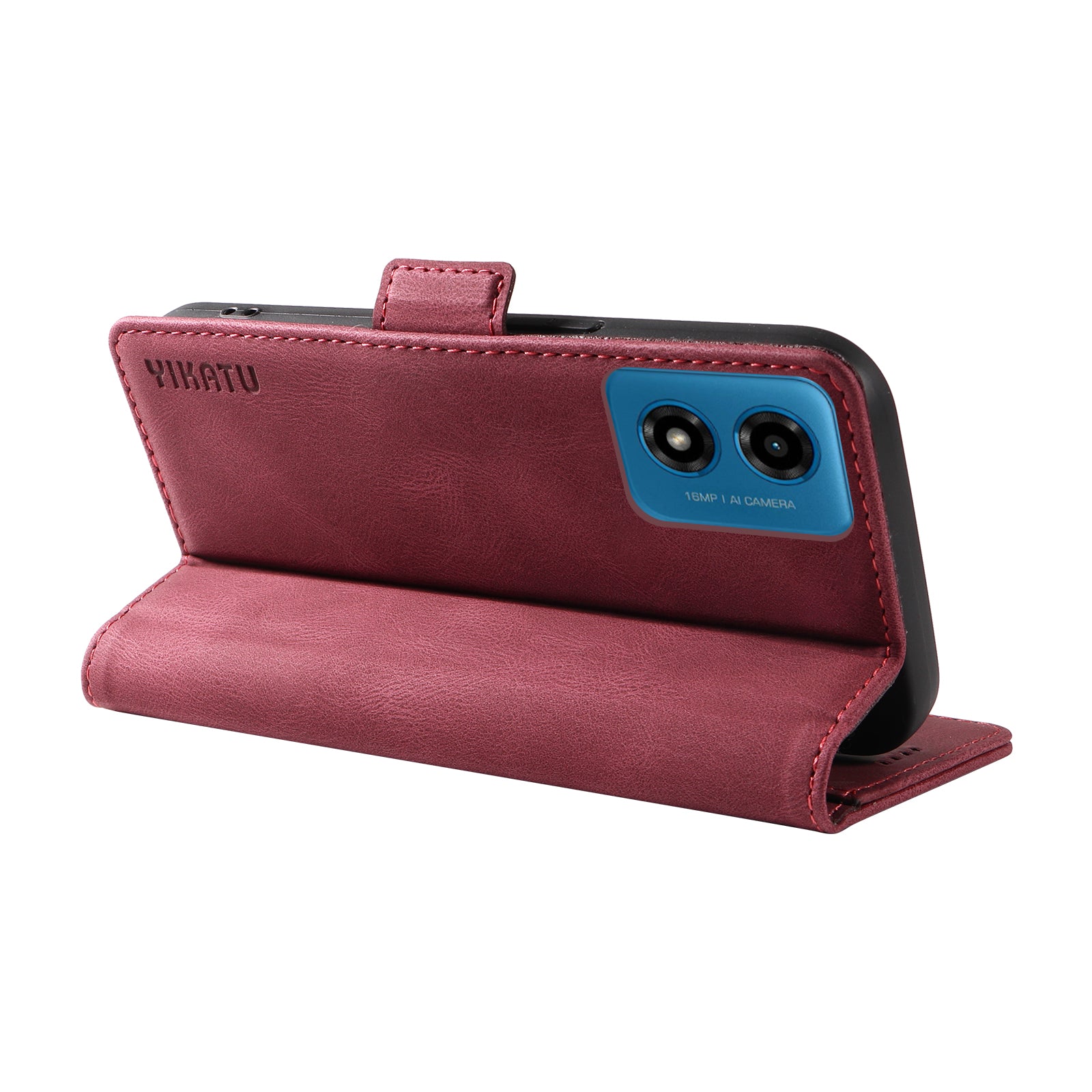 YIKATU YK-005 For Motorola Moto G04 4G / G24 4G Case Soft Skin-touch Leather Stand Phone Cover - Wine Red