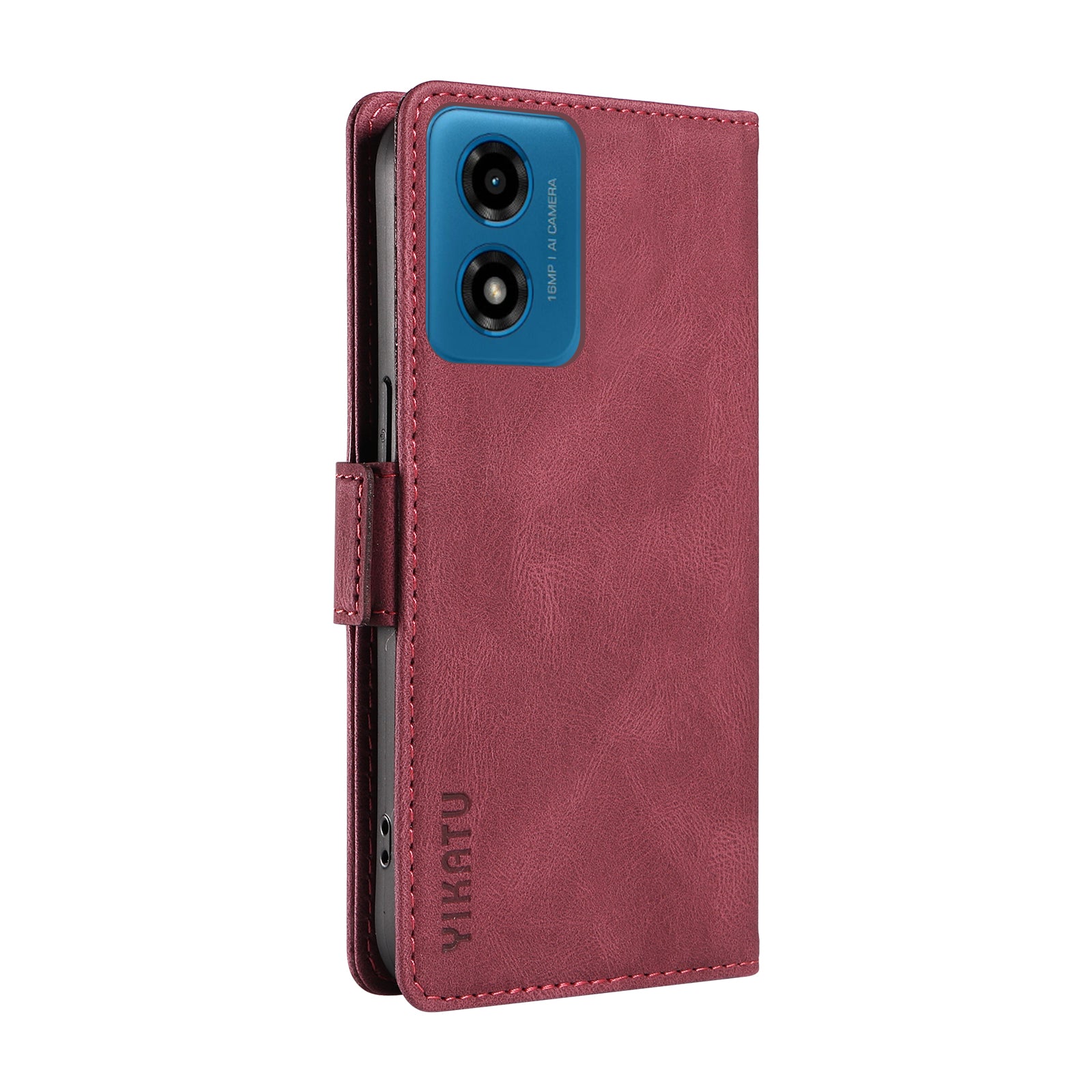 YIKATU YK-005 For Motorola Moto G04 4G / G24 4G Case Soft Skin-touch Leather Stand Phone Cover - Wine Red