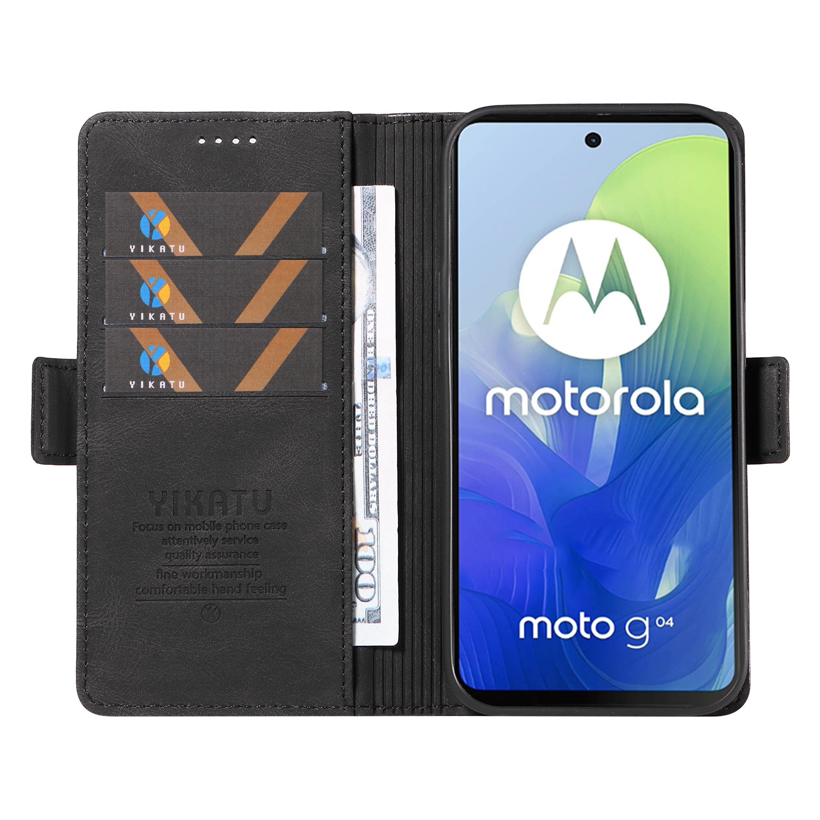 YIKATU YK-005 For Motorola Moto G04 4G / G24 4G Case Soft Skin-touch Leather Stand Phone Cover - Black