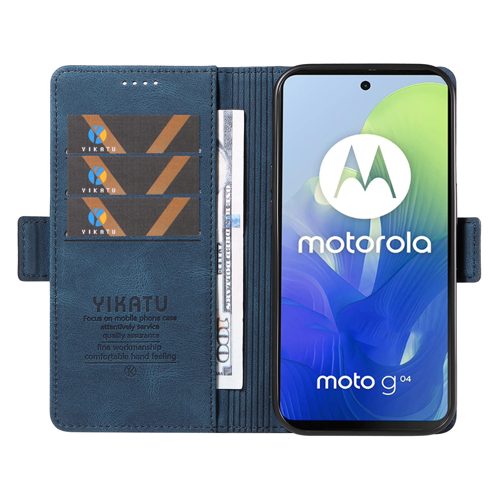 YIKATU YK-005 For Motorola Moto G04 4G / G24 4G Case Soft Skin-touch Leather Stand Phone Cover - Blue