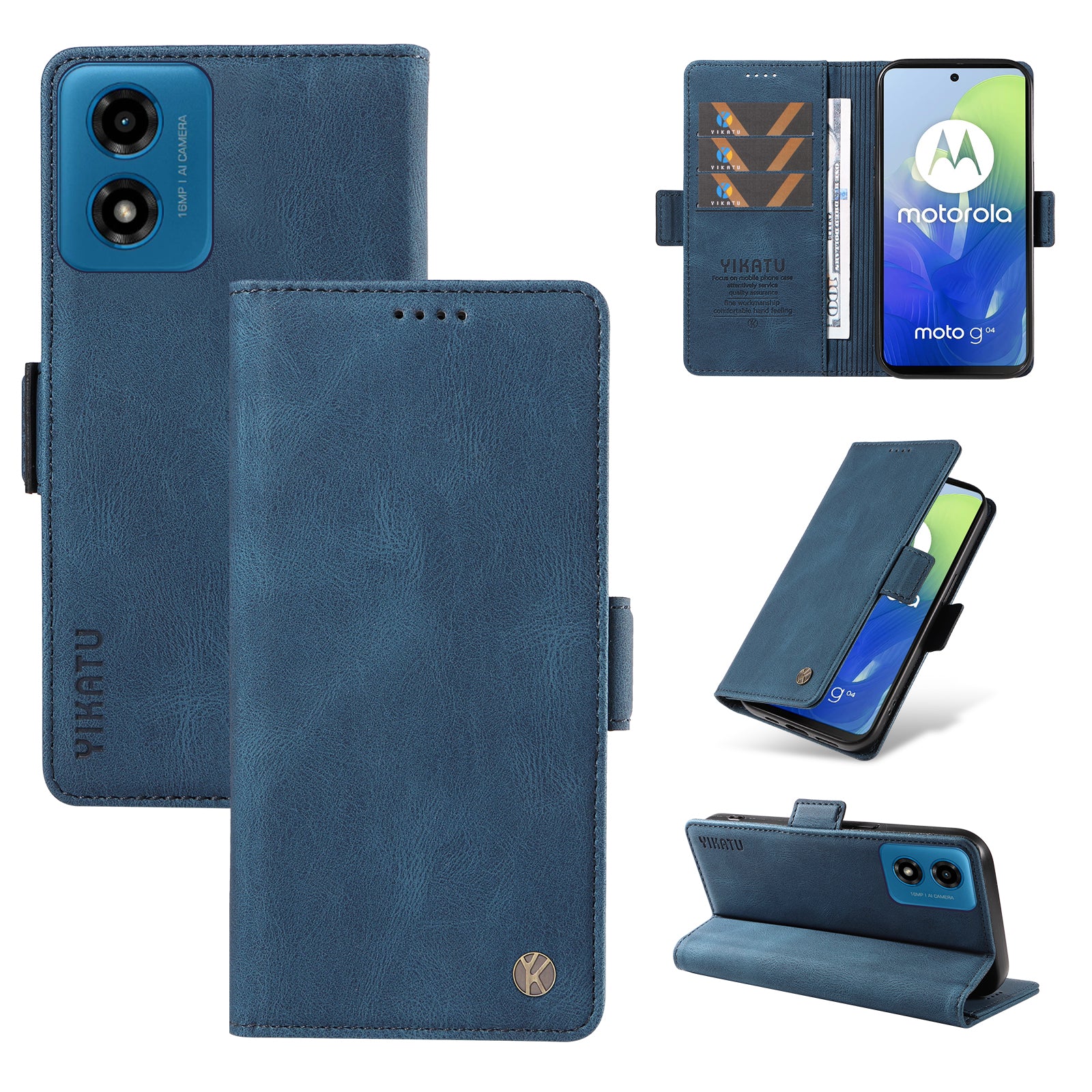 YIKATU YK-005 For Motorola Moto G04 4G / G24 4G Case Soft Skin-touch Leather Stand Phone Cover - Blue