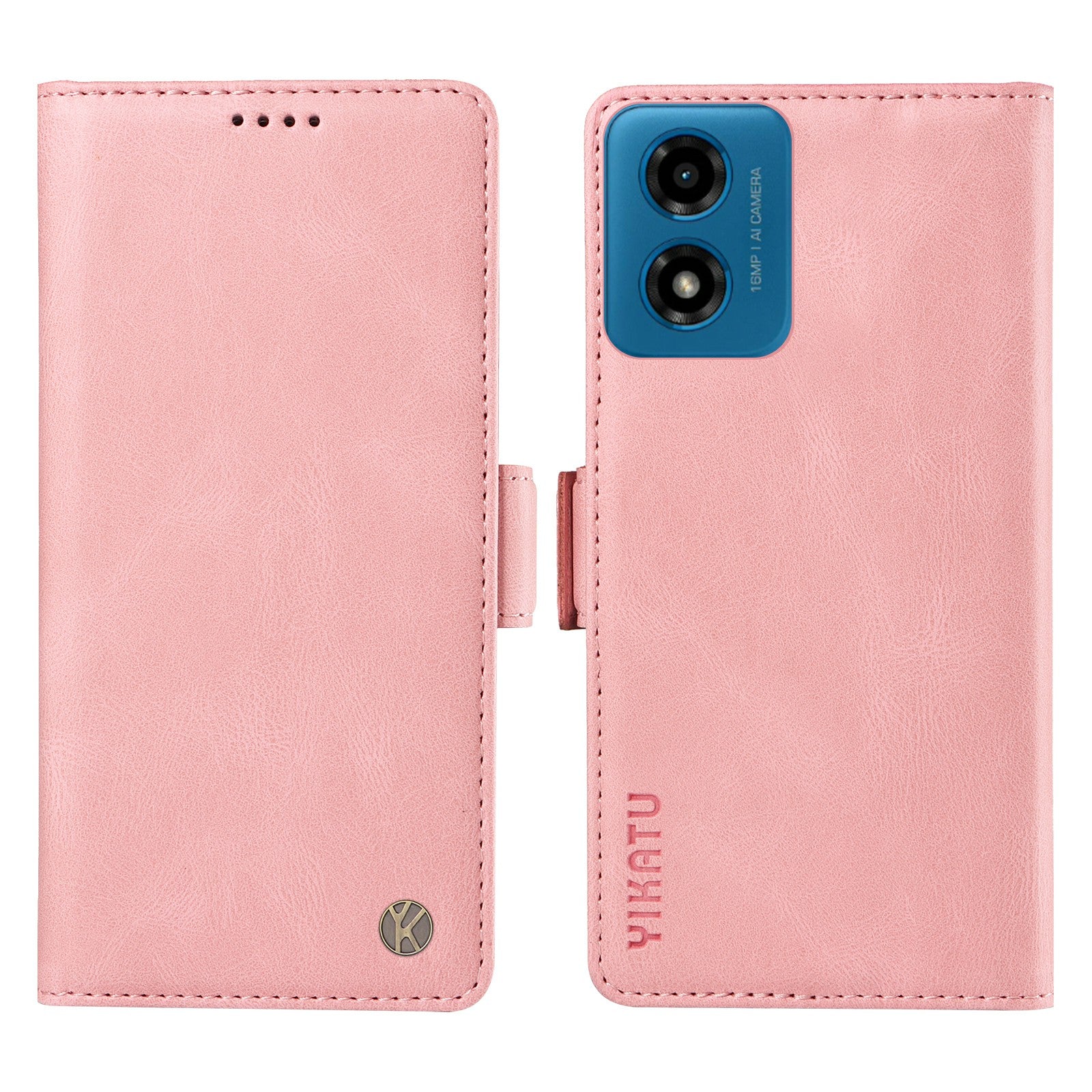 YIKATU YK-005 For Motorola Moto G04 4G / G24 4G Case Soft Skin-touch Leather Stand Phone Cover - Pink