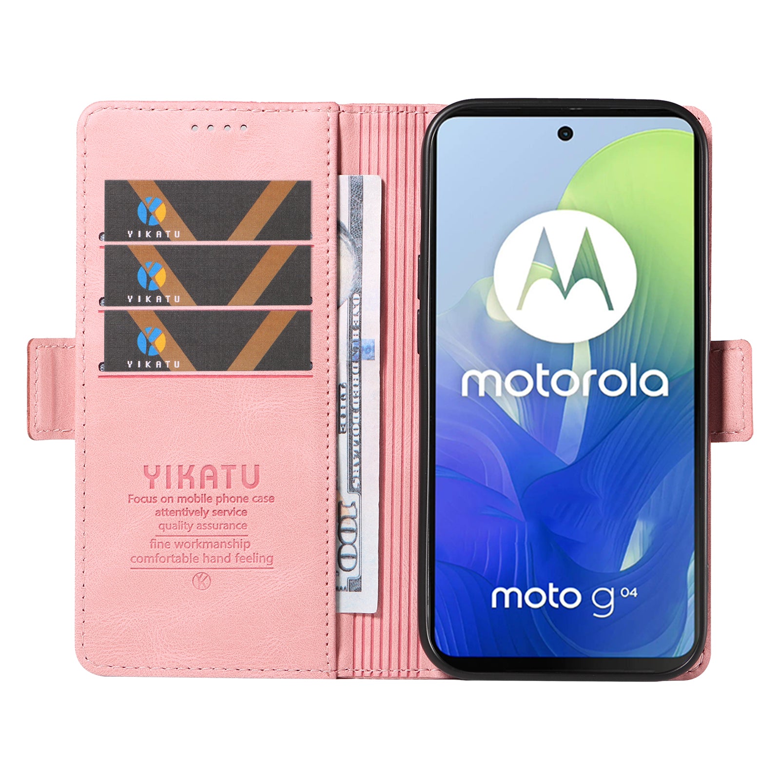 YIKATU YK-005 For Motorola Moto G04 4G / G24 4G Case Soft Skin-touch Leather Stand Phone Cover - Pink