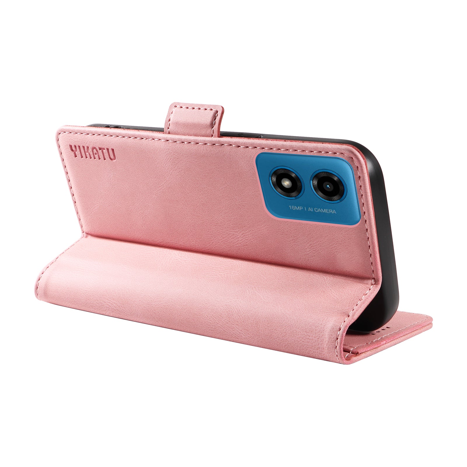 YIKATU YK-005 For Motorola Moto G04 4G / G24 4G Case Soft Skin-touch Leather Stand Phone Cover - Pink