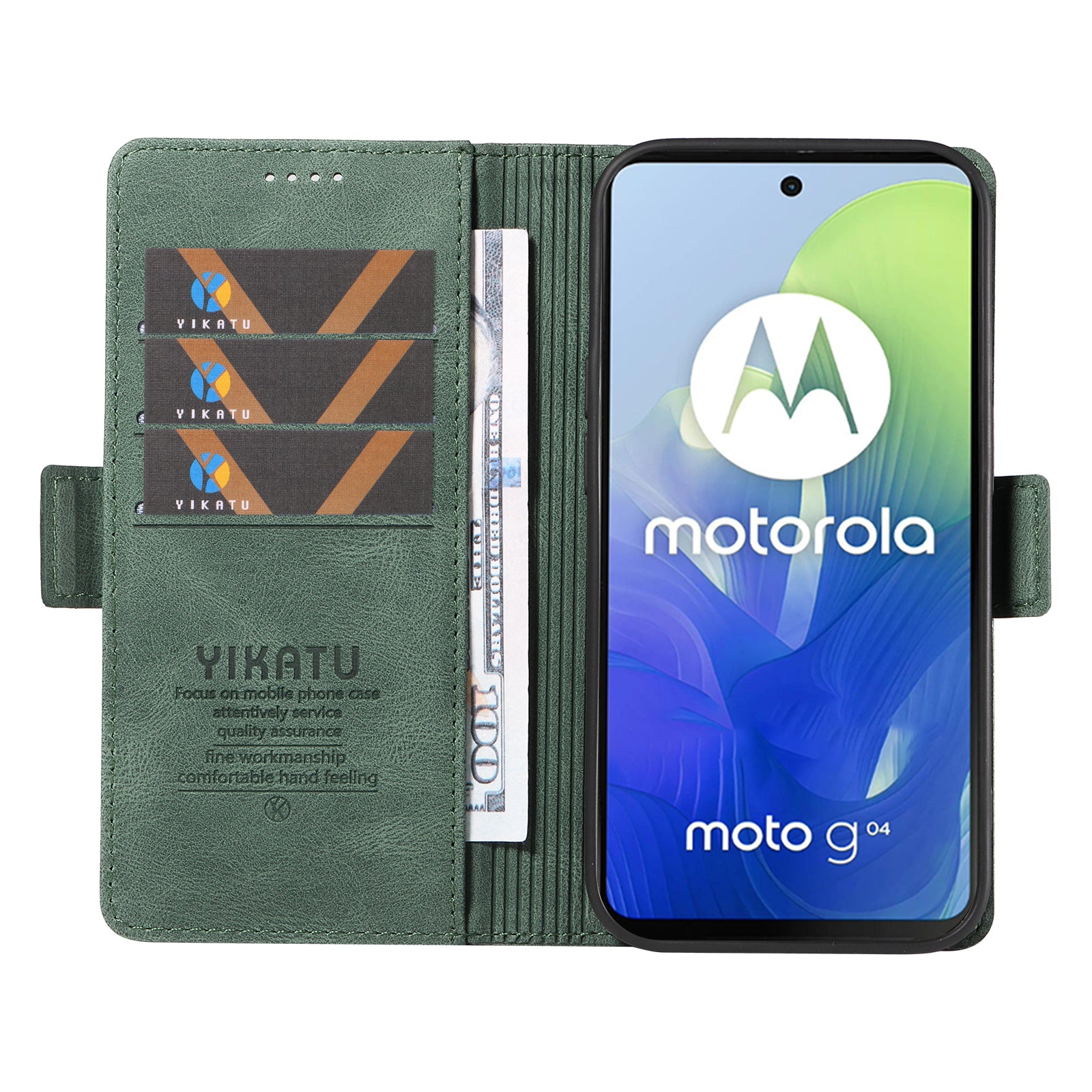 YIKATU YK-005 For Motorola Moto G04 4G / G24 4G Case Soft Skin-touch Leather Stand Phone Cover - Green