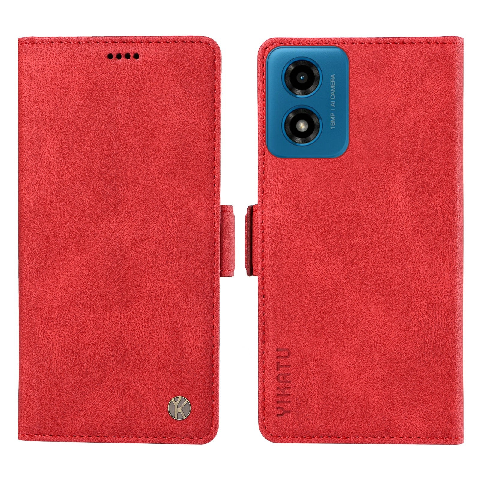 YIKATU YK-005 For Motorola Moto G04 4G / G24 4G Case Soft Skin-touch Leather Stand Phone Cover - Red