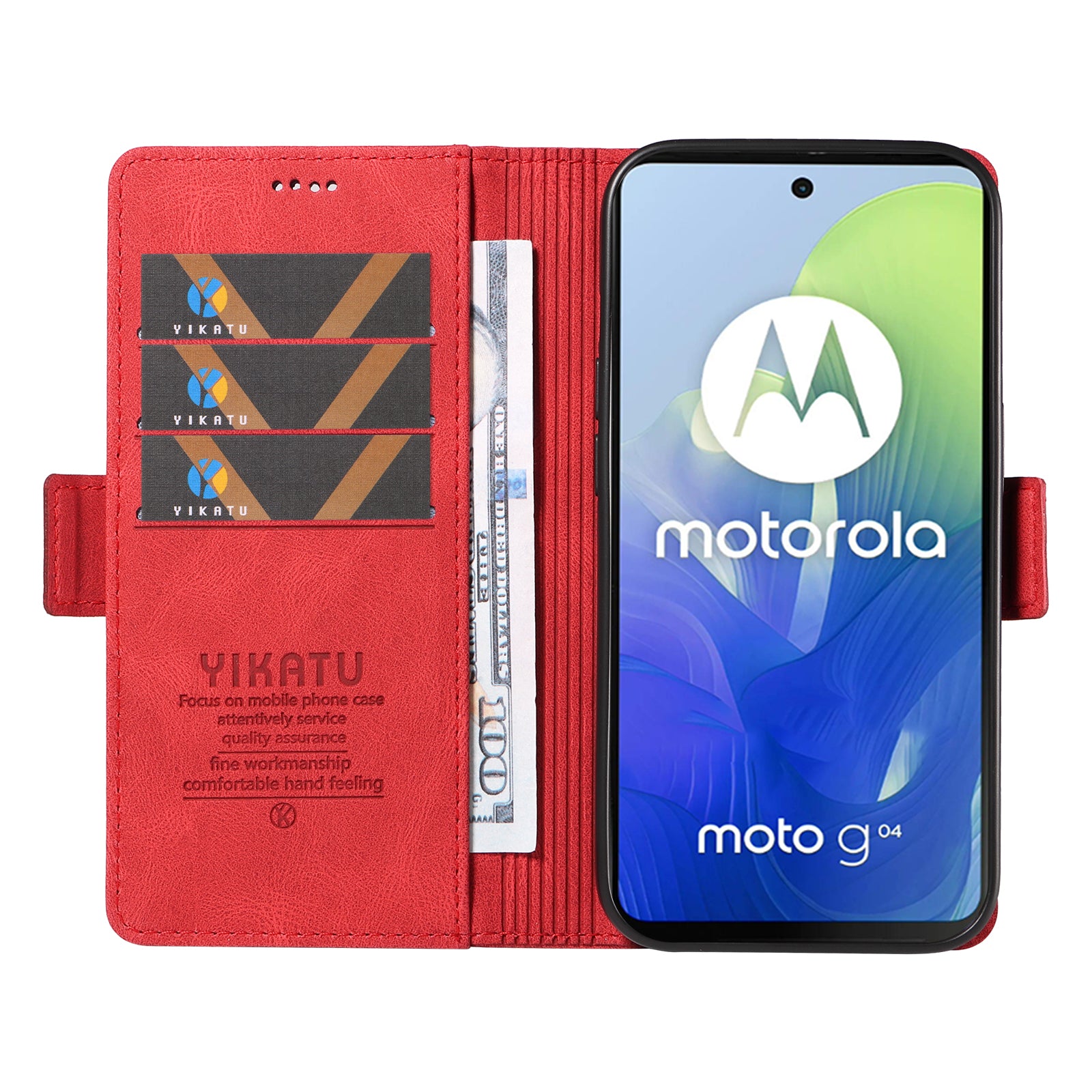 YIKATU YK-005 For Motorola Moto G04 4G / G24 4G Case Soft Skin-touch Leather Stand Phone Cover - Red