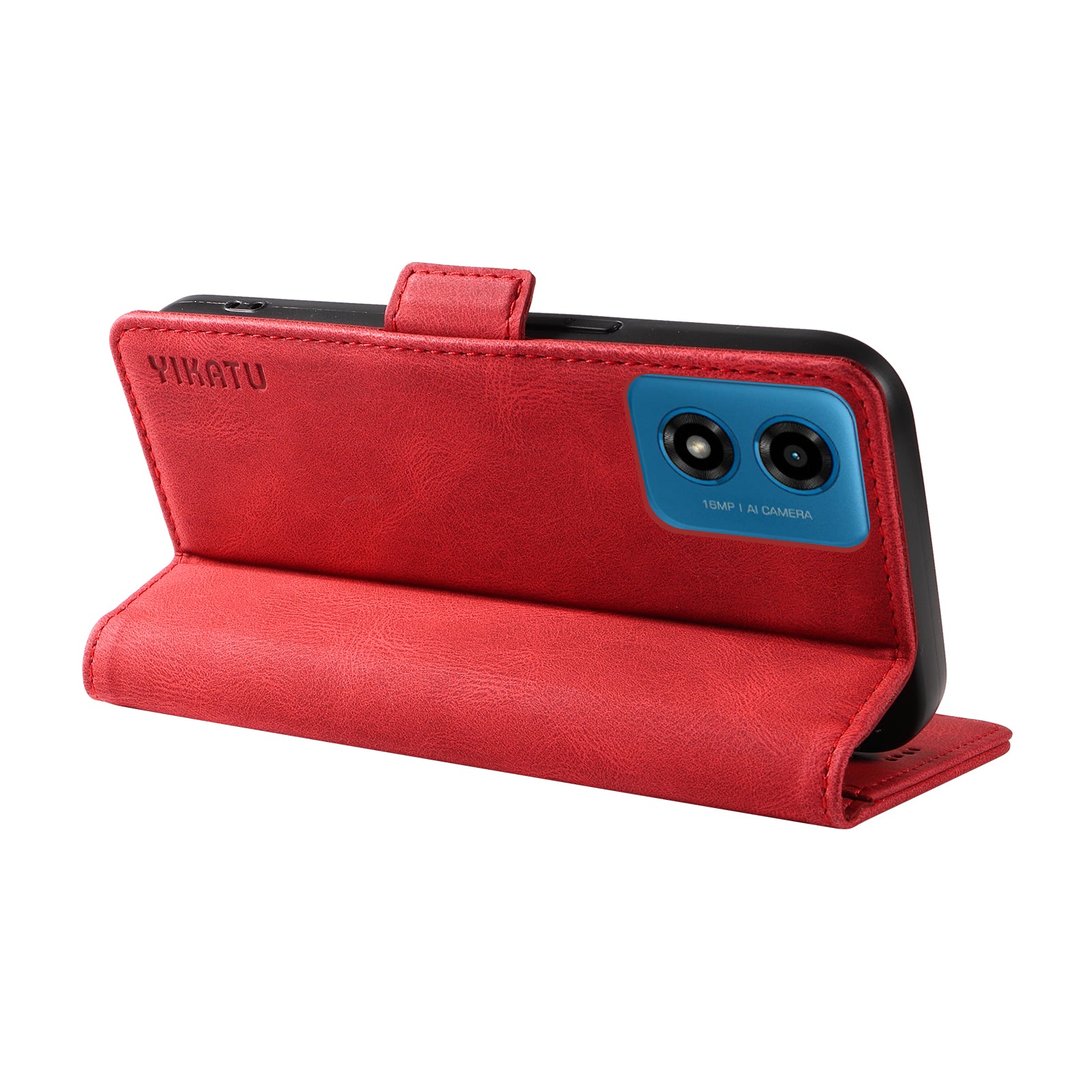 YIKATU YK-005 For Motorola Moto G04 4G / G24 4G Case Soft Skin-touch Leather Stand Phone Cover - Red