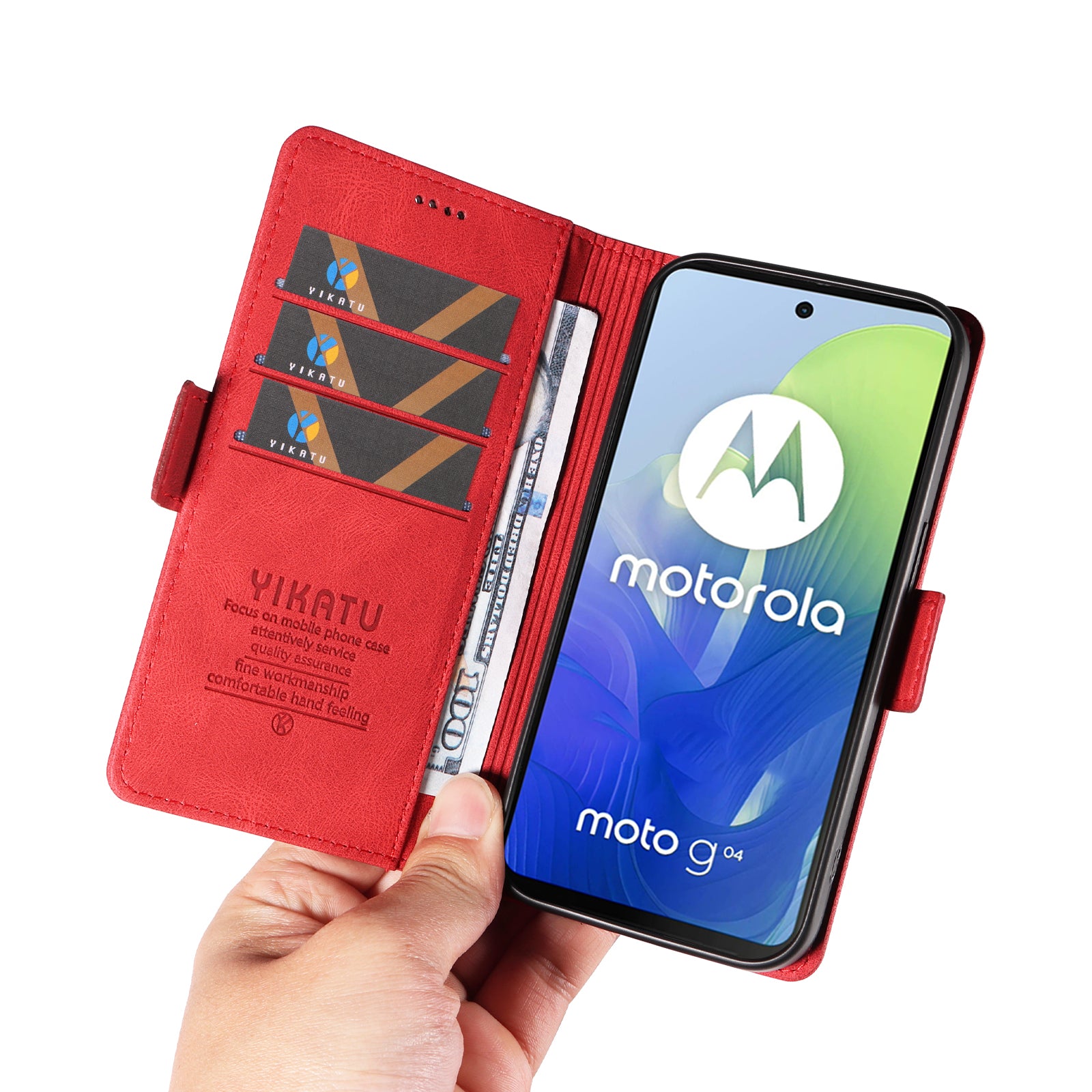 YIKATU YK-005 For Motorola Moto G04 4G / G24 4G Case Soft Skin-touch Leather Stand Phone Cover - Red