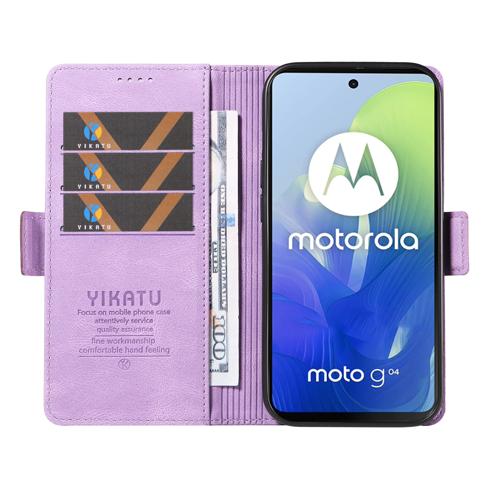 YIKATU YK-005 For Motorola Moto G04 4G / G24 4G Case Soft Skin-touch Leather Stand Phone Cover - Purple