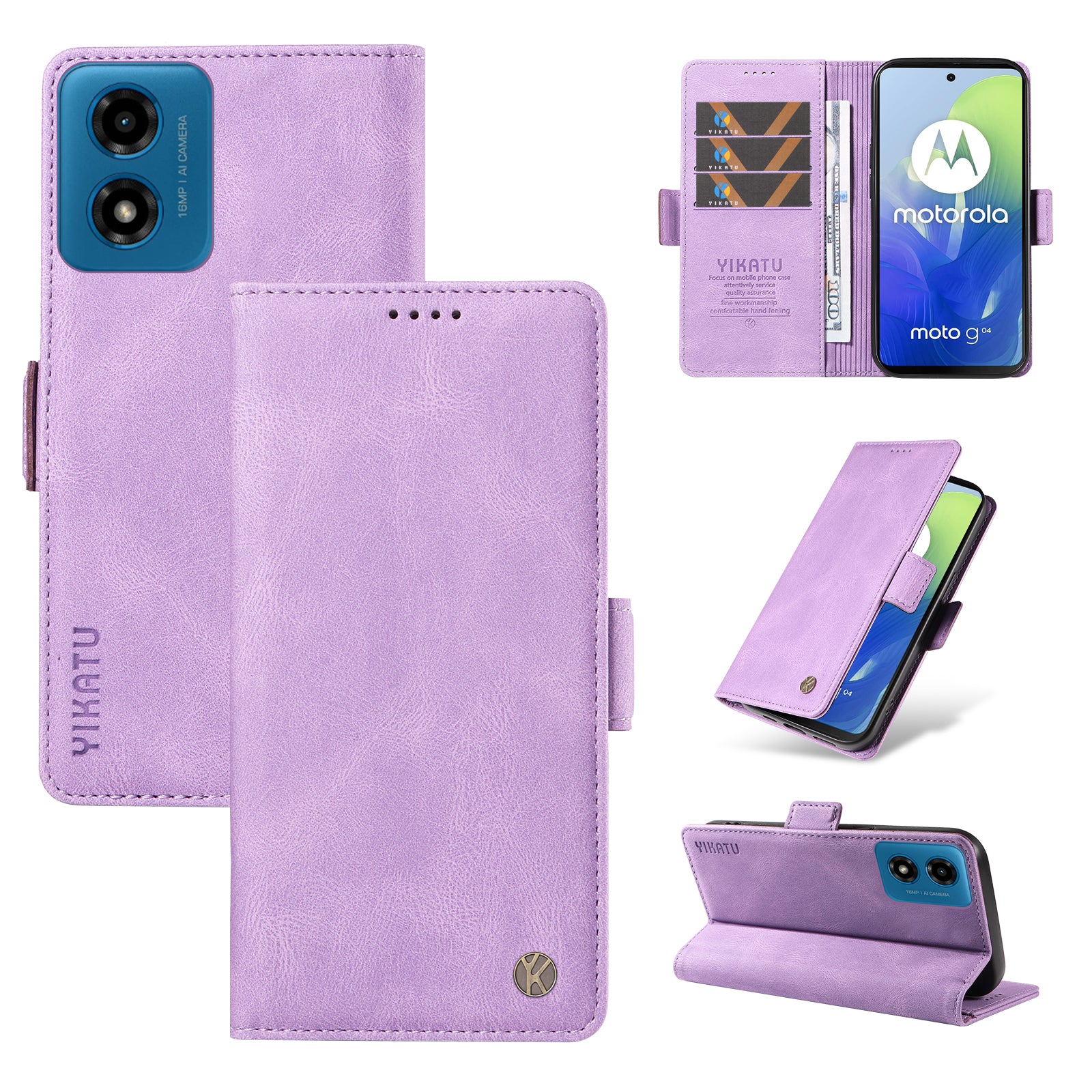 YIKATU YK-005 For Motorola Moto G04 4G / G24 4G Case Soft Skin-touch Leather Stand Phone Cover - Purple