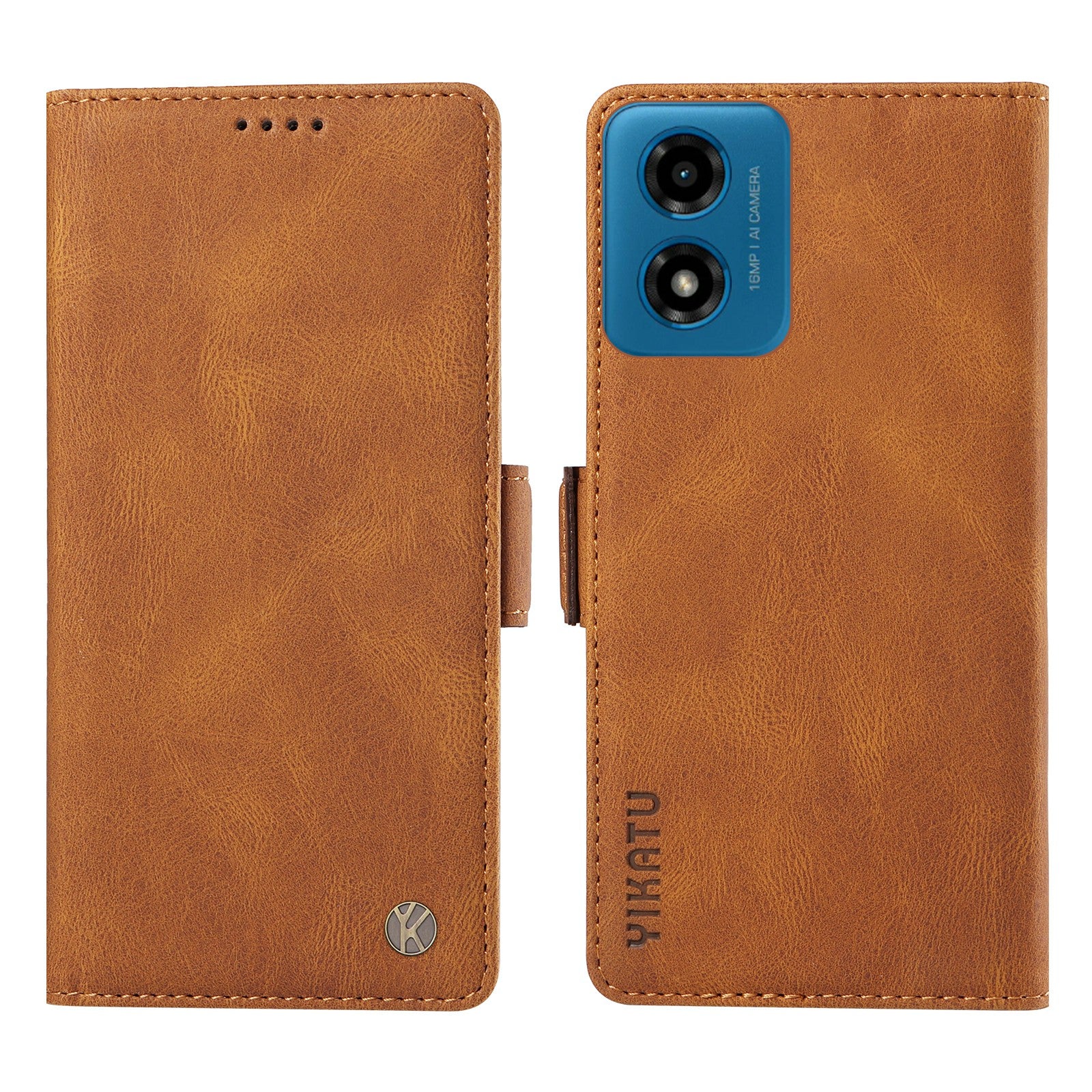 YIKATU YK-005 For Motorola Moto G04 4G / G24 4G Case Soft Skin-touch Leather Stand Phone Cover - Brown