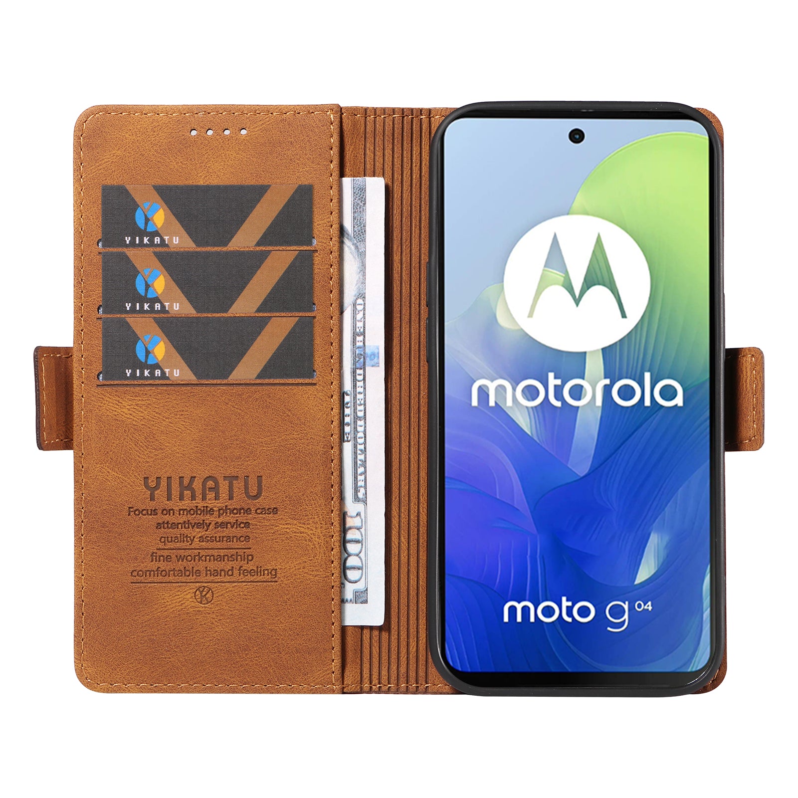 YIKATU YK-005 For Motorola Moto G04 4G / G24 4G Case Soft Skin-touch Leather Stand Phone Cover - Brown