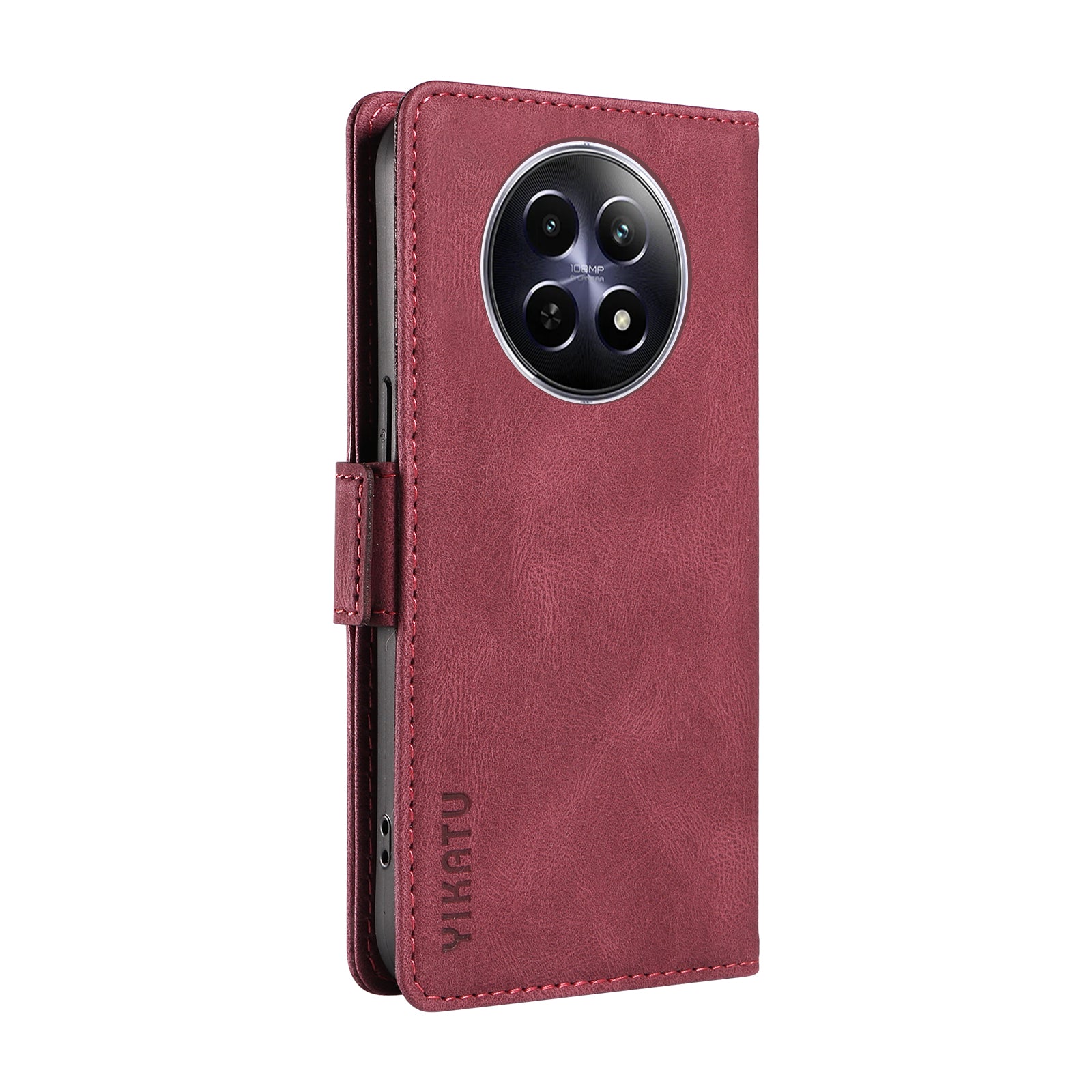YIKATU YK-005 For Realme 12 Case PU Leather Skin-touch Wallet Flip Phone Cover - Wine Red
