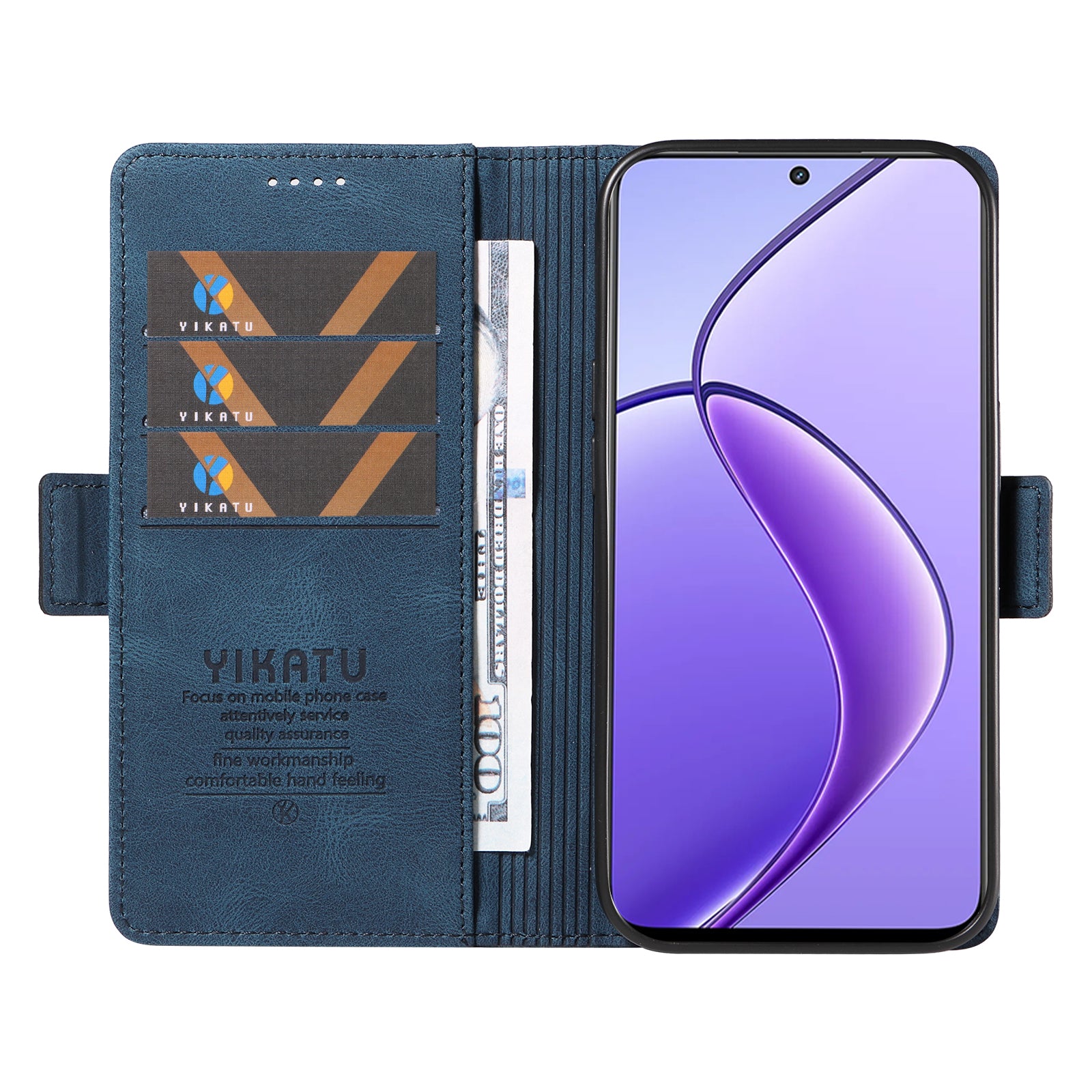 YIKATU YK-005 For Realme 12 Case PU Leather Skin-touch Wallet Flip Phone Cover - Blue