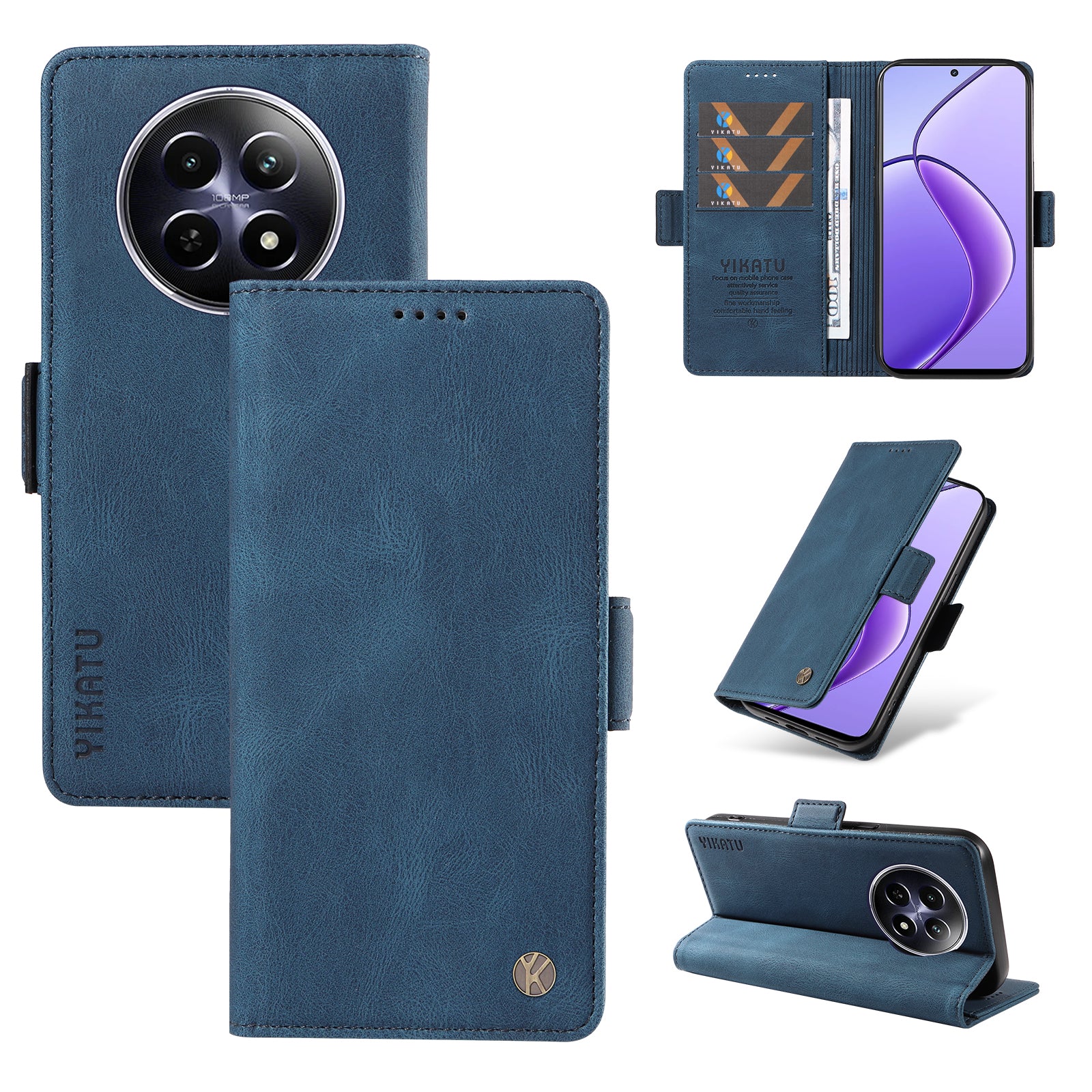 YIKATU YK-005 For Realme 12 Case PU Leather Skin-touch Wallet Flip Phone Cover - Blue