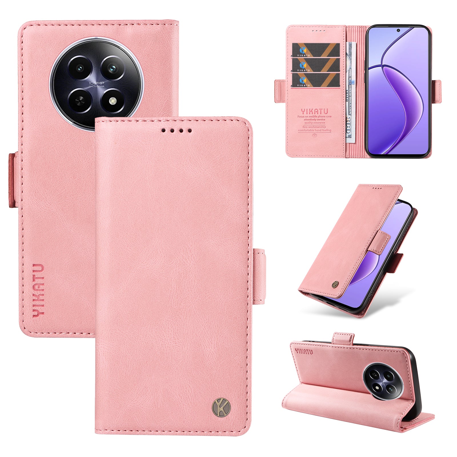 YIKATU YK-005 For Realme 12 Case PU Leather Skin-touch Wallet Flip Phone Cover - Pink