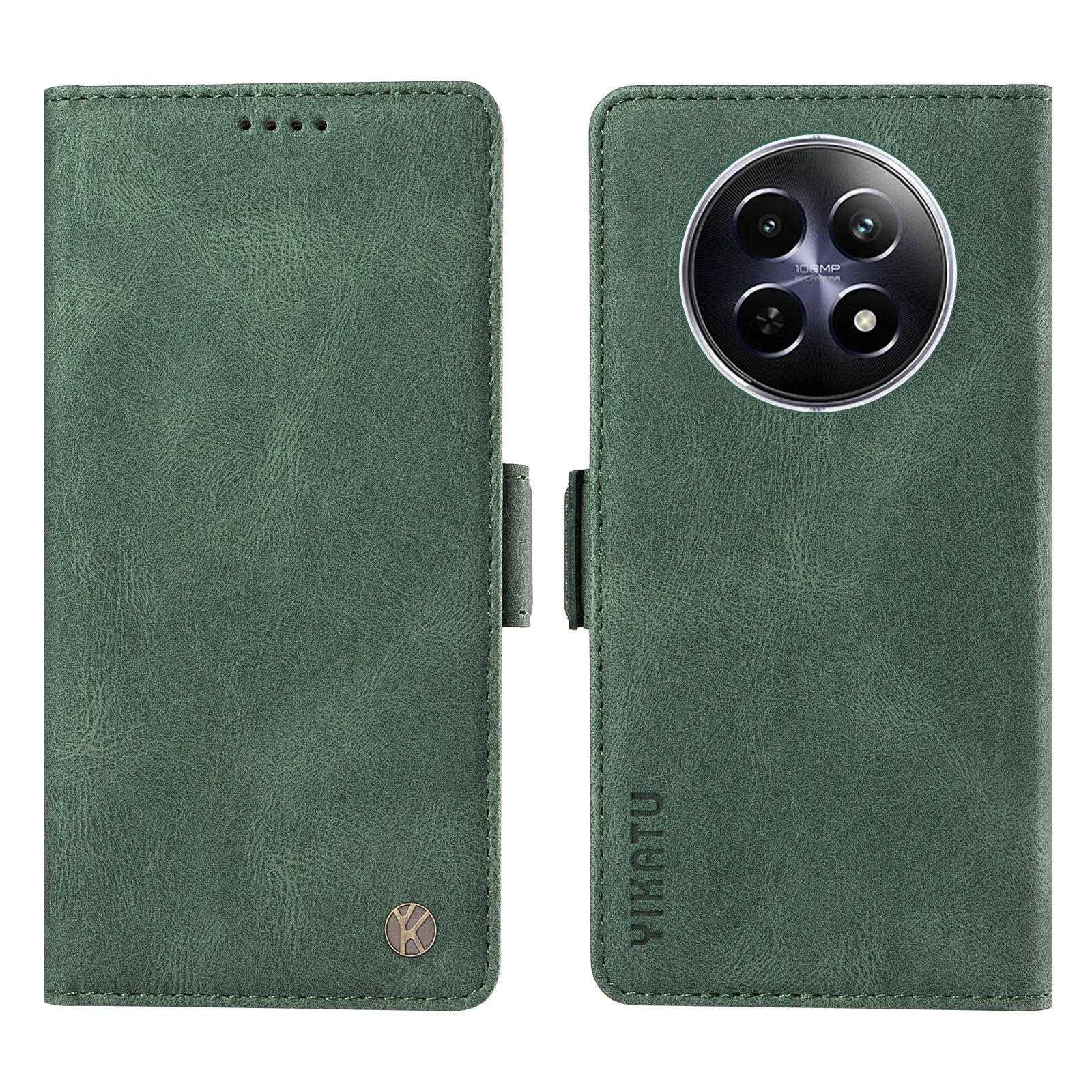 YIKATU YK-005 For Realme 12 Case PU Leather Skin-touch Wallet Flip Phone Cover - Green