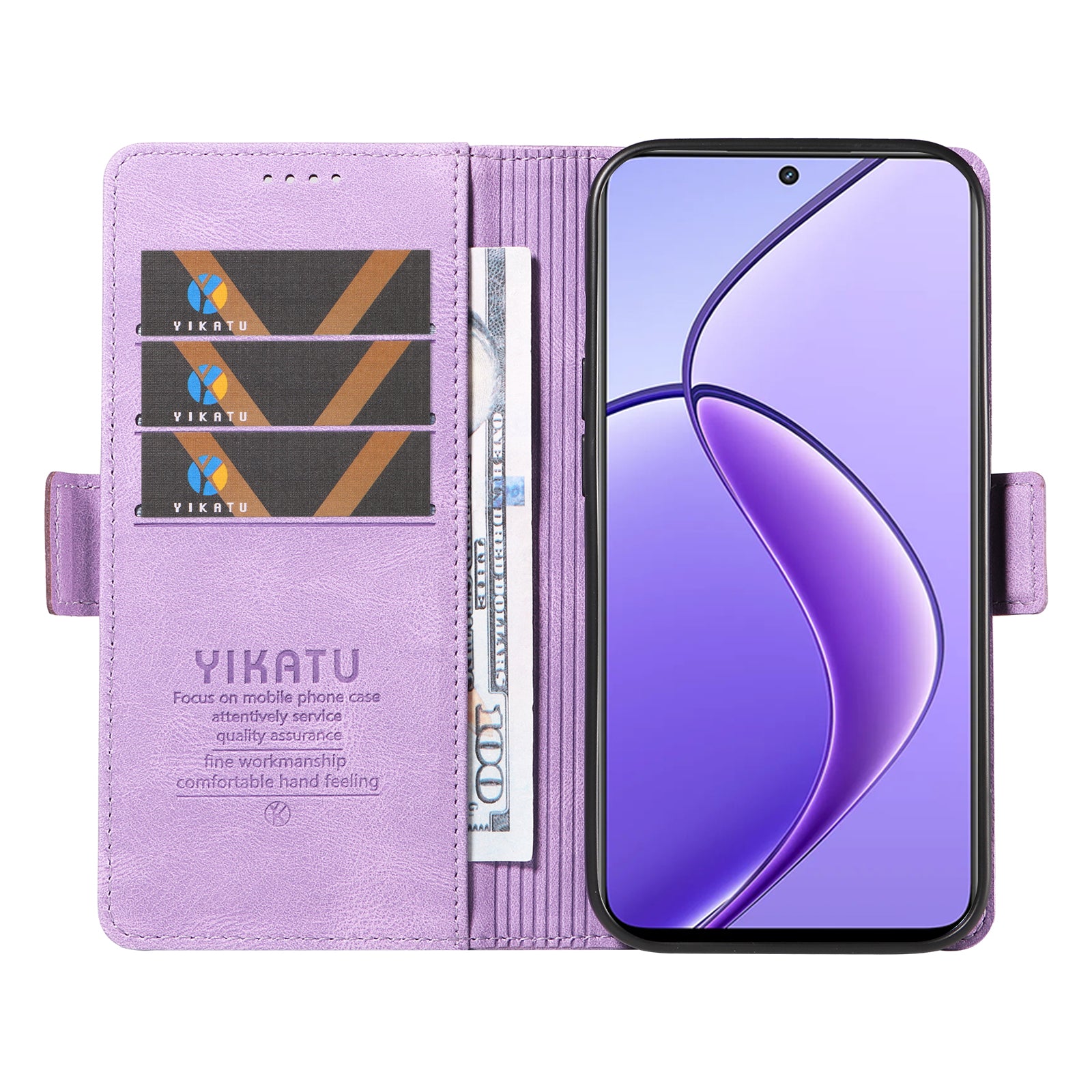 YIKATU YK-005 For Realme 12 Case PU Leather Skin-touch Wallet Flip Phone Cover - Purple