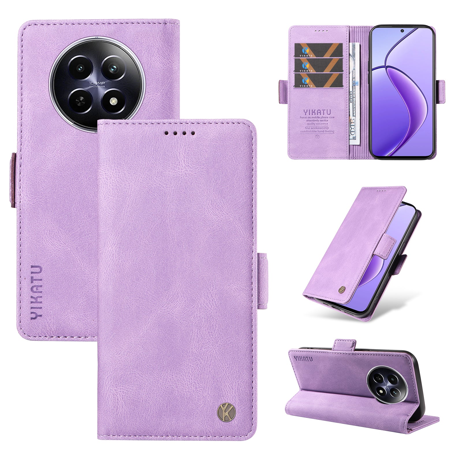 YIKATU YK-005 For Realme 12 Case PU Leather Skin-touch Wallet Flip Phone Cover - Purple