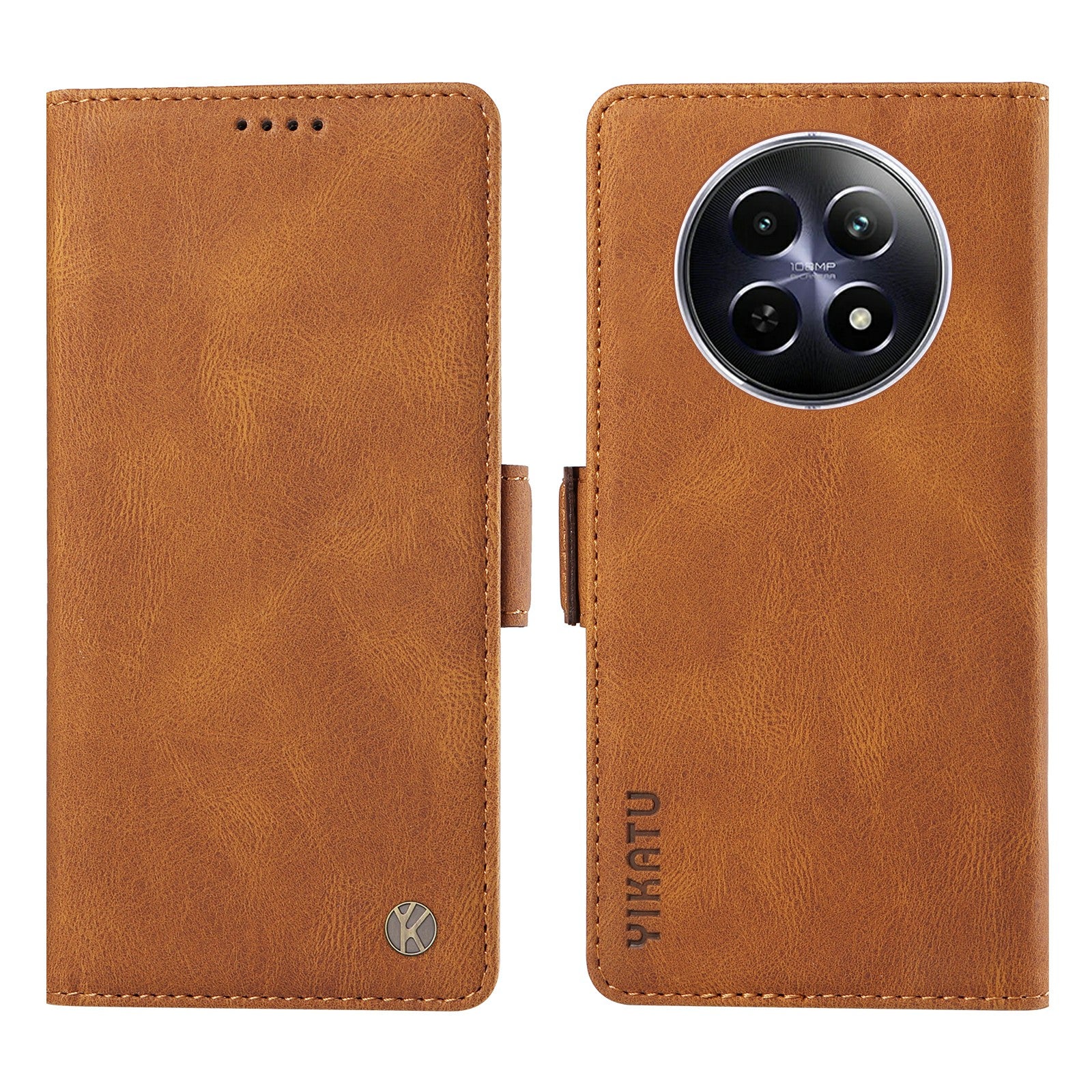 YIKATU YK-005 For Realme 12 Case PU Leather Skin-touch Wallet Flip Phone Cover - Brown